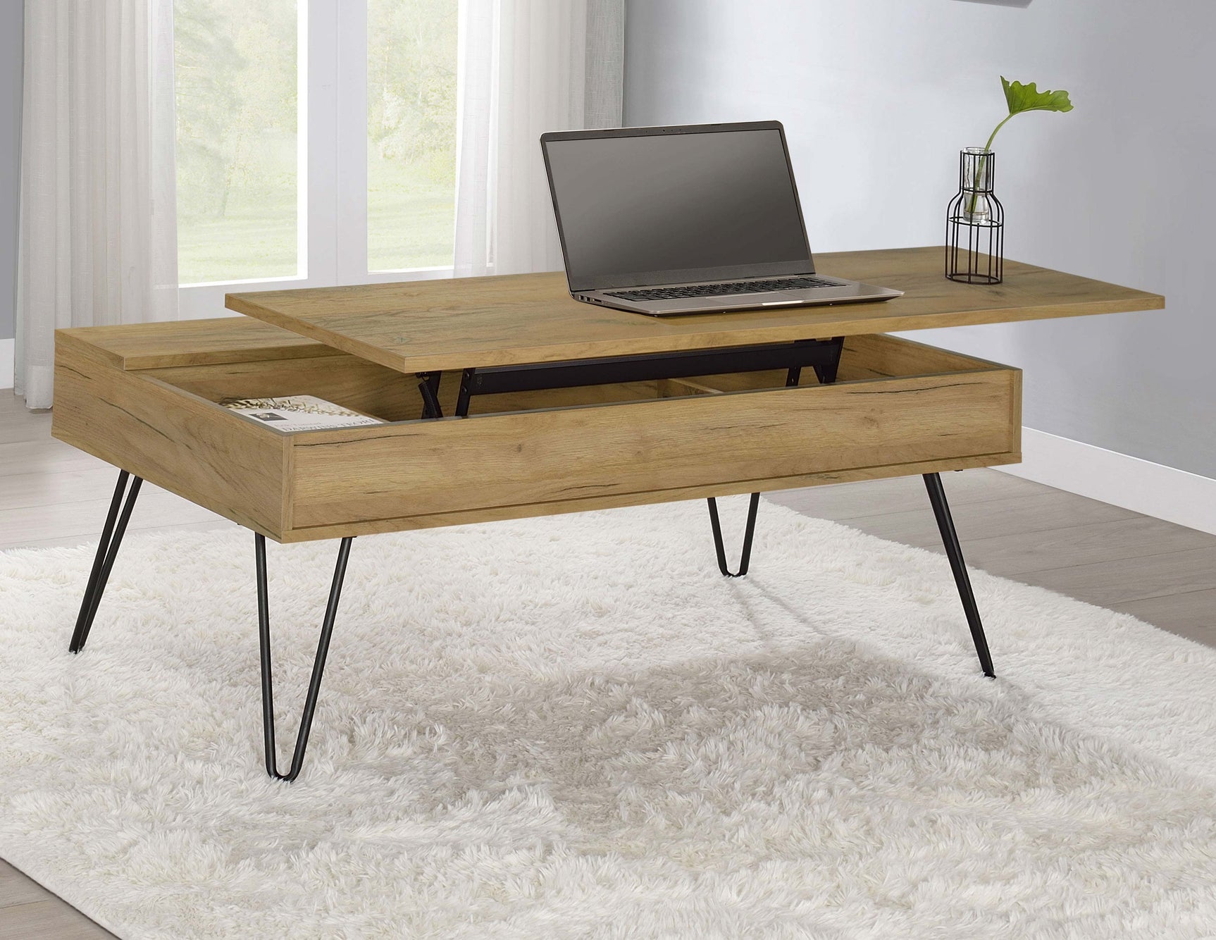 Fanning Engineered Wood Lift Top Coffee Table Golden Oak - Tampa Furniture Outlet