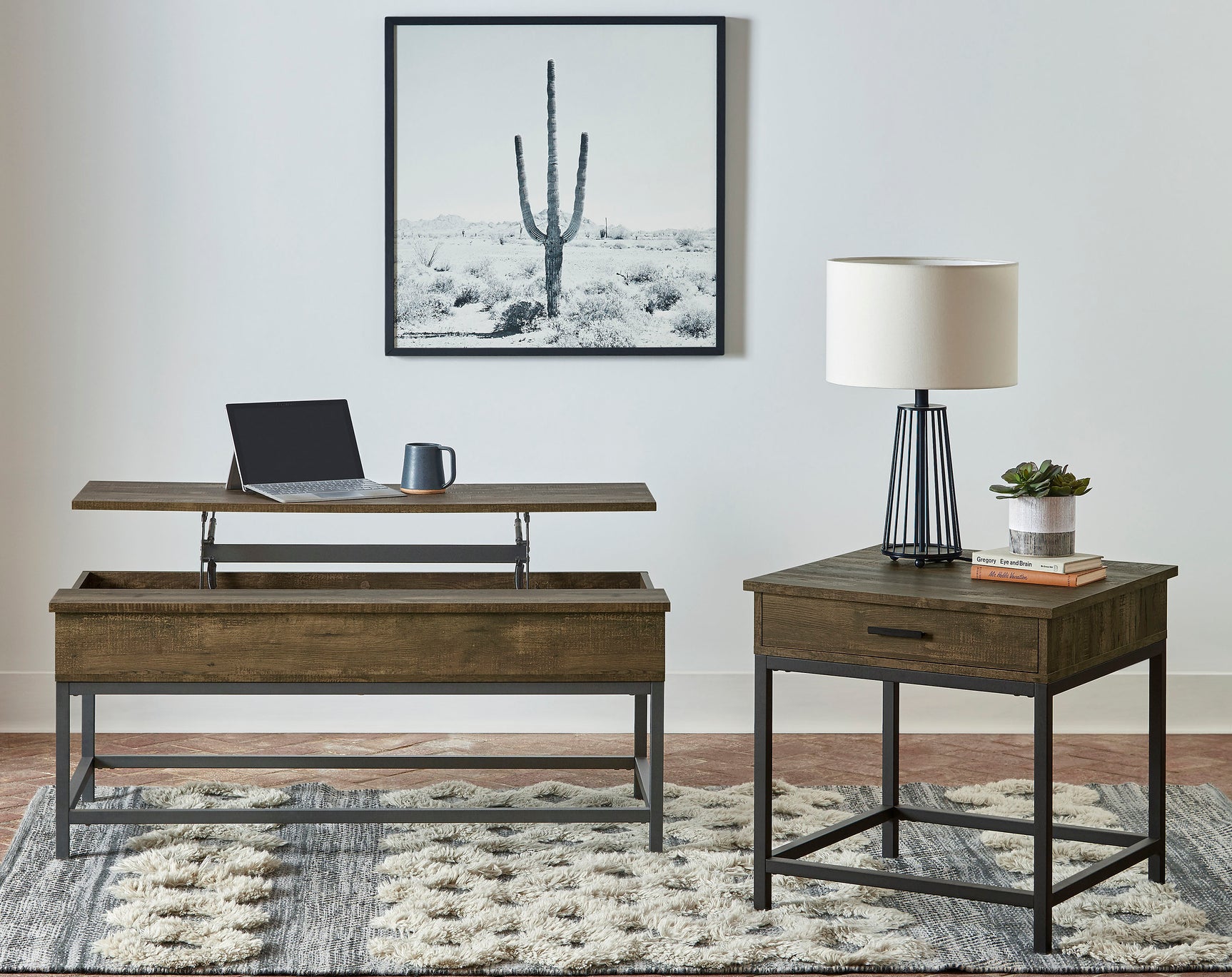 Tampa Furniture Outlet - Coaster - Byers 2-piece Lift Top Coffee and End Table Set Brown Oak - 723778-S2