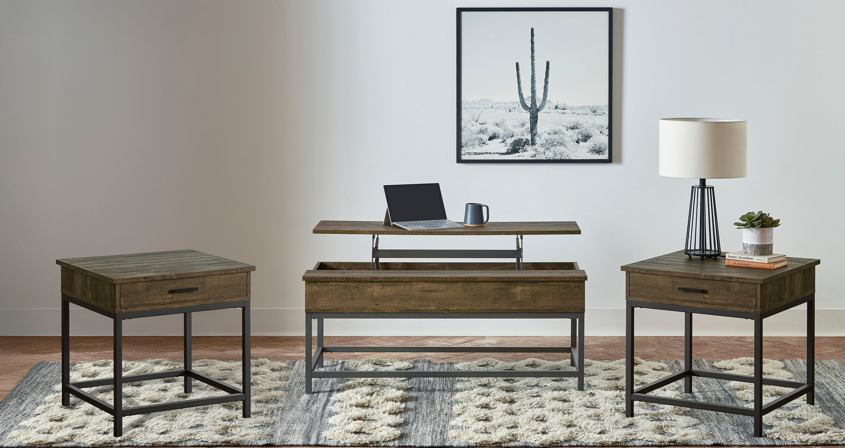 Tampa Furniture Outlet - Coaster - Byers 3-piece Lift Top Coffee and End Table Set Brown Oak - 723778-S3