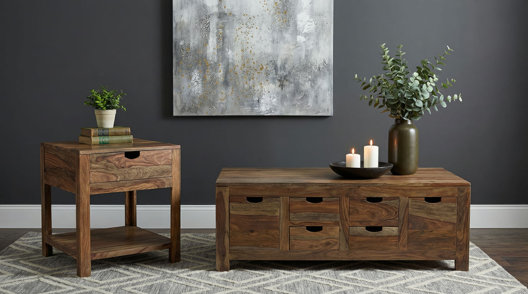 Esther 6-drawer Solid Wood Coffee Table Natural Sheesham - Tampa Furniture Outlet