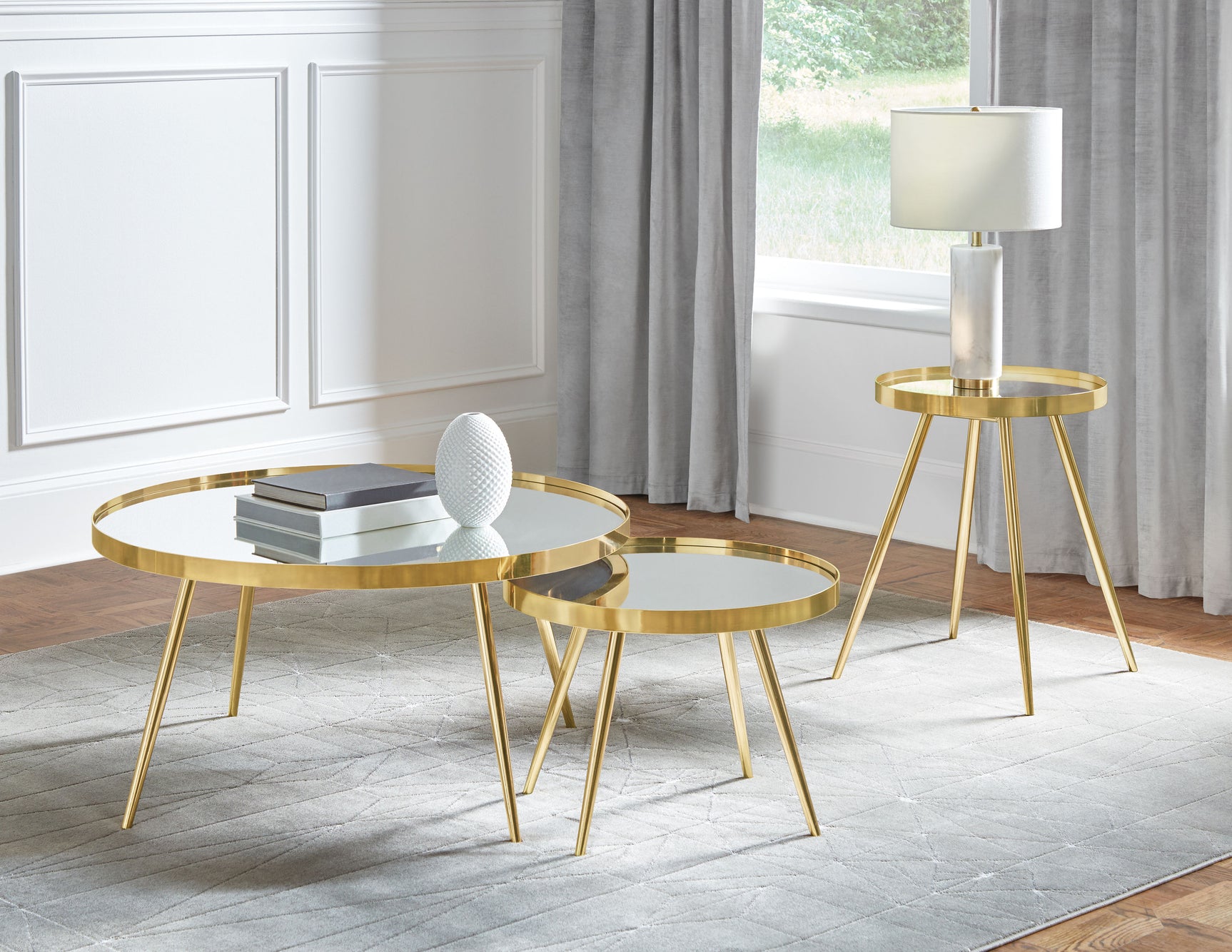 Tampa Furniture Outlet - Coaster - Kaelyn 3-piece Round Coffee and End Table Set Gold - 723918-S2