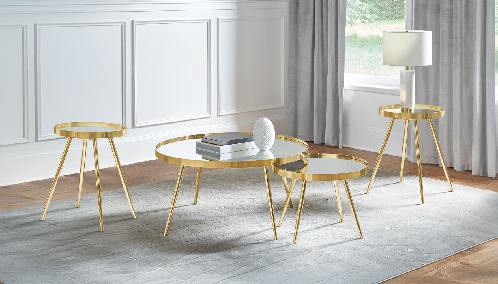 Tampa Furniture Outlet - Coaster - Kaelyn 4-piece Round Coffee and End Table Set Gold - 723918-S3