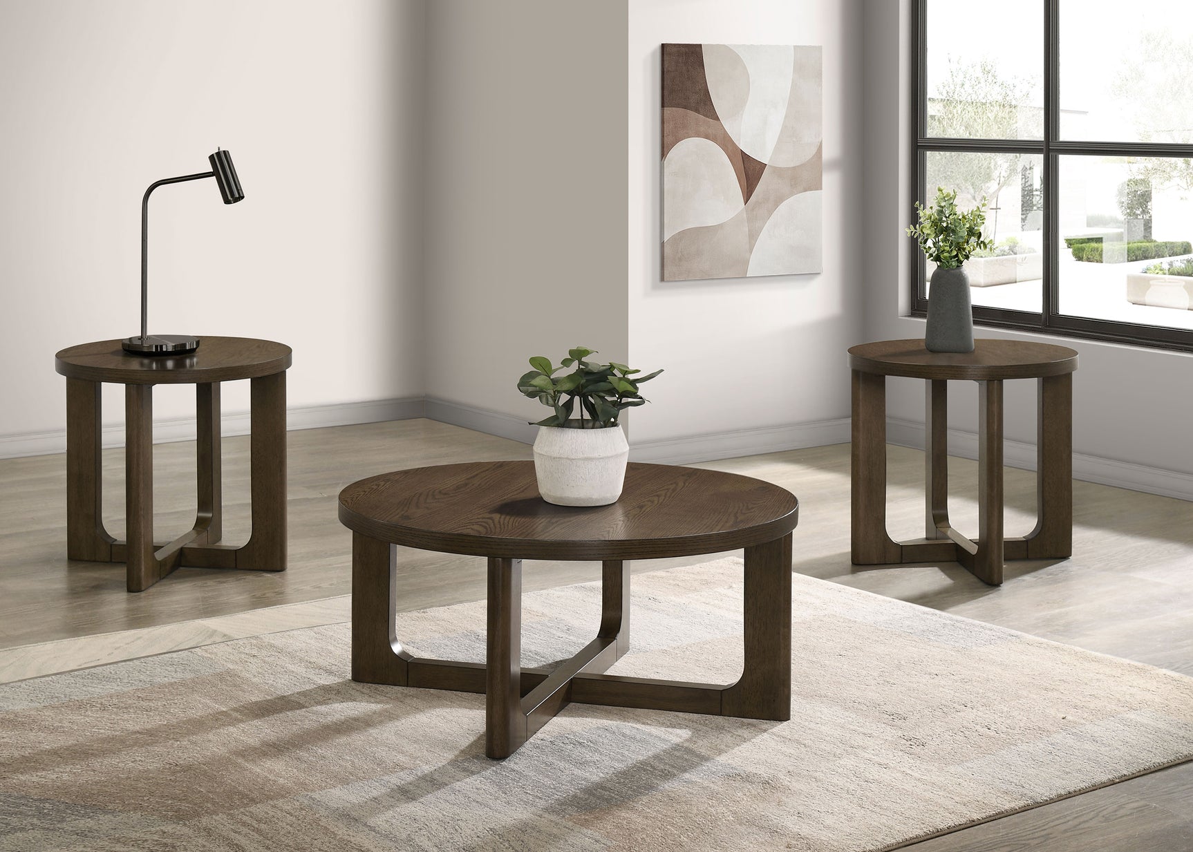 Tampa Furniture Outlet - Coaster - Kessler 3-piece Round Sculptural Wood Coffee Table Set Brown - 735998-S3