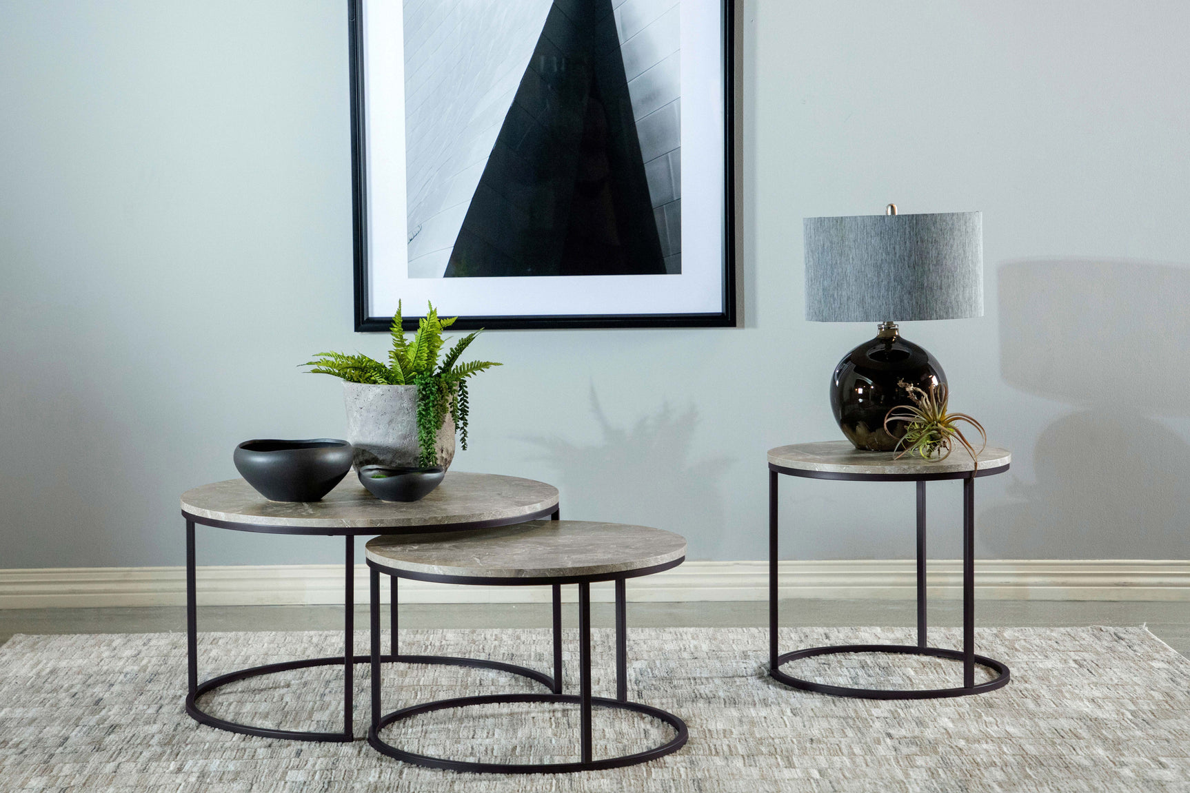 Lainey Round Faux Marble Side End Table Grey - Tampa Furniture Outlet