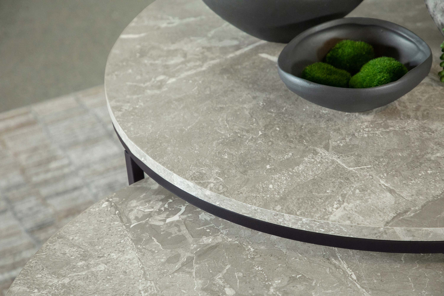Lainey 2-piece Round Faux Marble Nesting Coffee Table Grey - Tampa Furniture Outlet