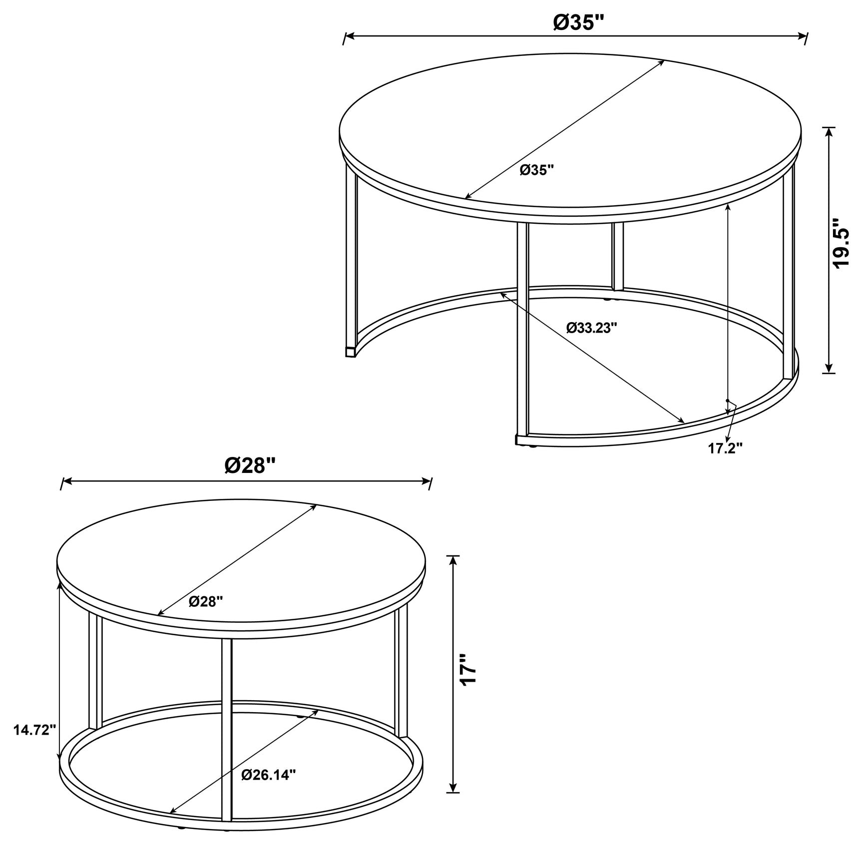 Lainey 2-piece Round Faux Marble Nesting Coffee Table Grey - Tampa Furniture Outlet
