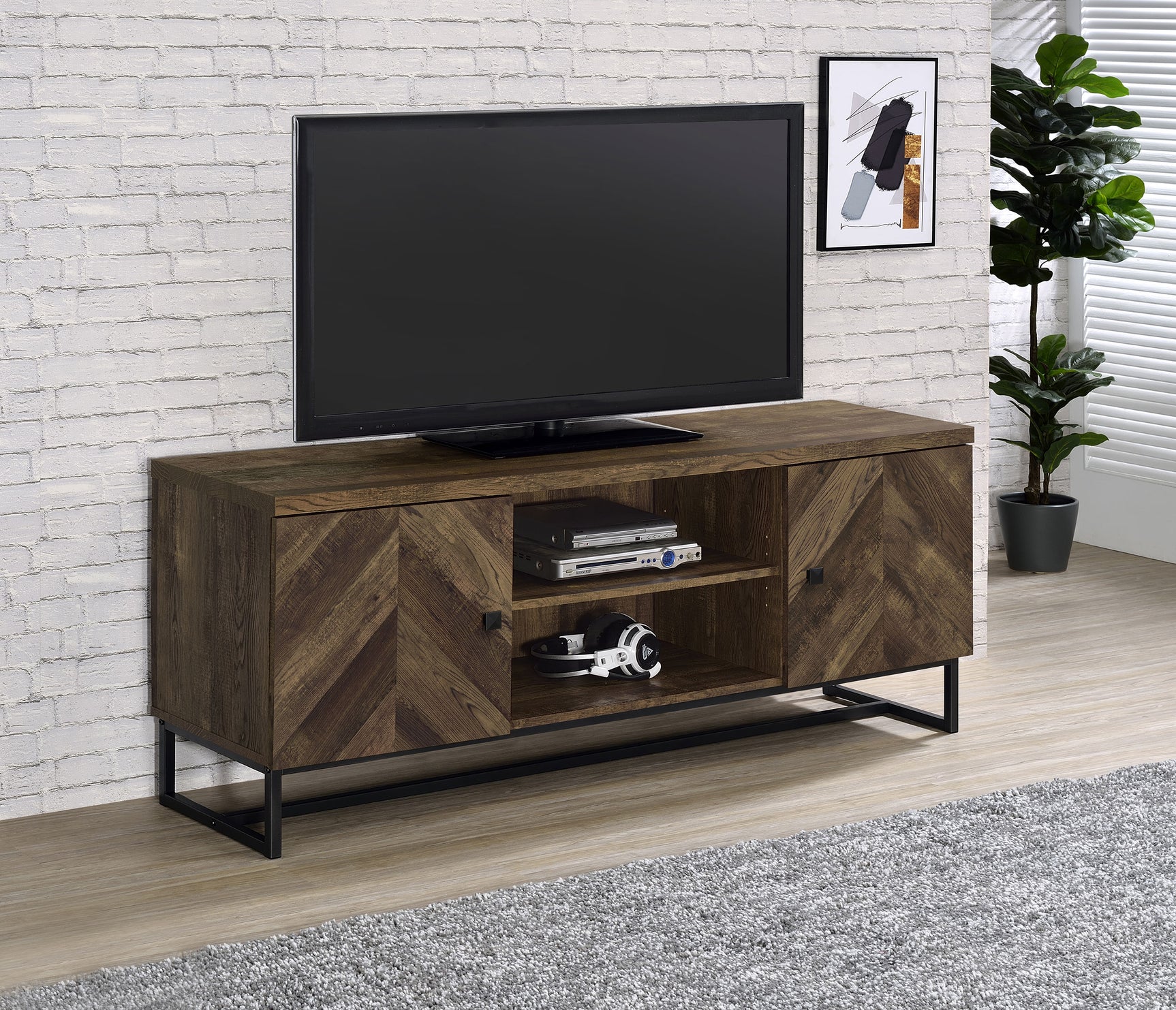 Myles 2-door Engineered Wood 60-inch TV Stand Rustic Oak - Tampa Furniture Outlet