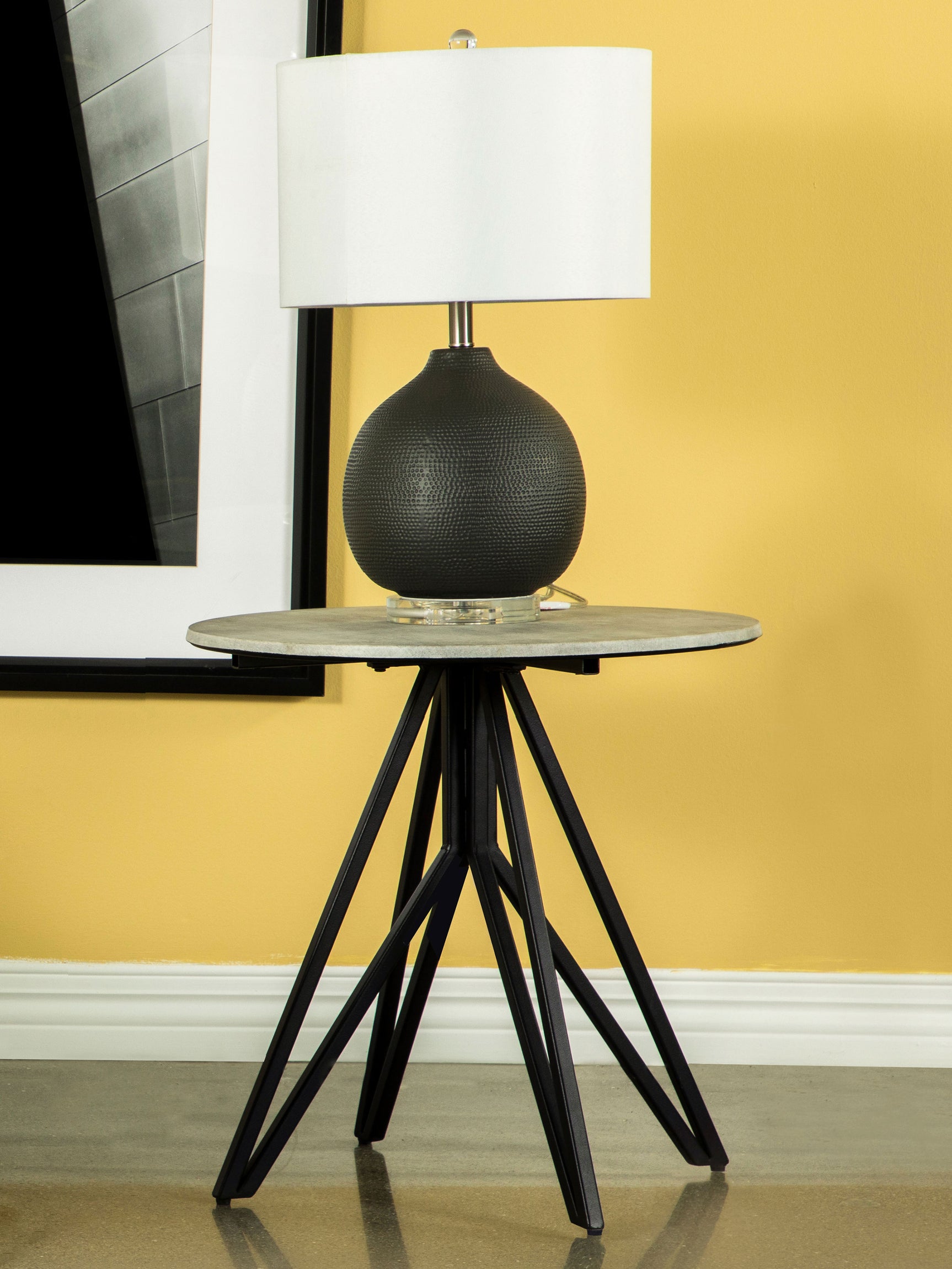 Hadi Round SmartTop Side End Table Cement and Gunmetal - Tampa Furniture Outlet
