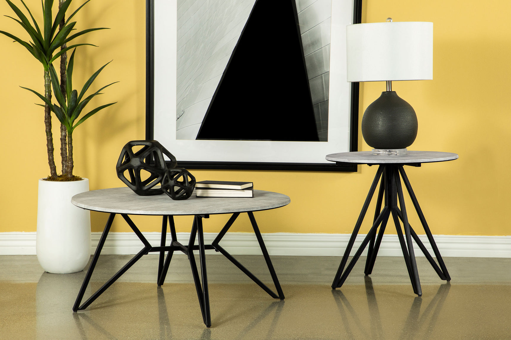 Tampa Furniture Outlet - Coaster - Hadi 2-piece Round SmartTop Coffee and End Table Set Cement - 736178-S2