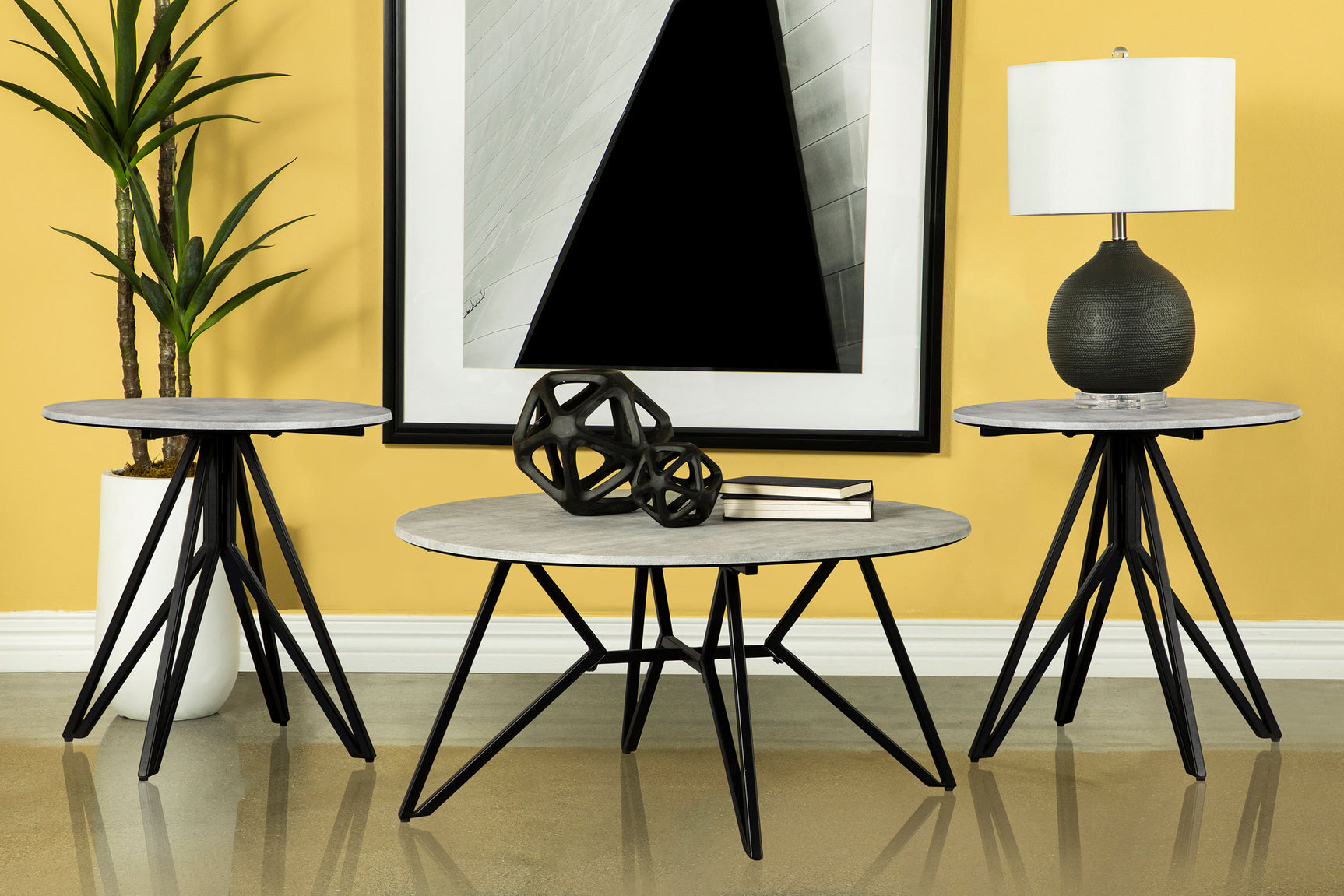 Tampa Furniture Outlet - Coaster - Hadi 3-piece Round SmartTop Coffee and End Table Set Cement - 736178-S3
