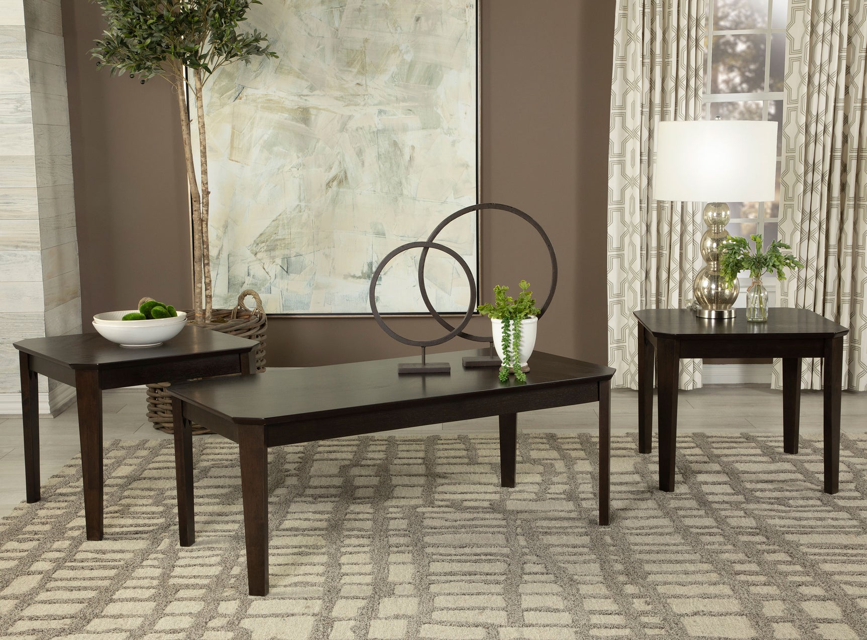 Tampa Furniture Outlet - Coaster - Amaro 3-piece Coffee and End Table Set Dark Brown - 736184