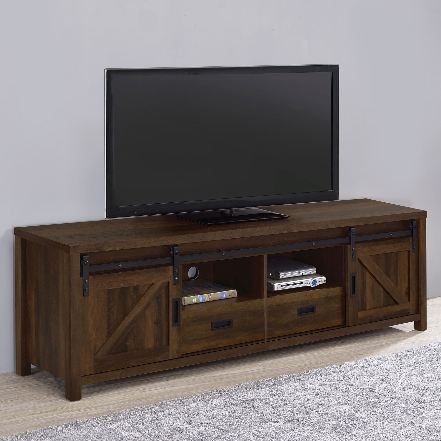 Madra 2-door Engineered Wood 79-inch TV Stand Dark Pine - Tampa Furniture Outlet