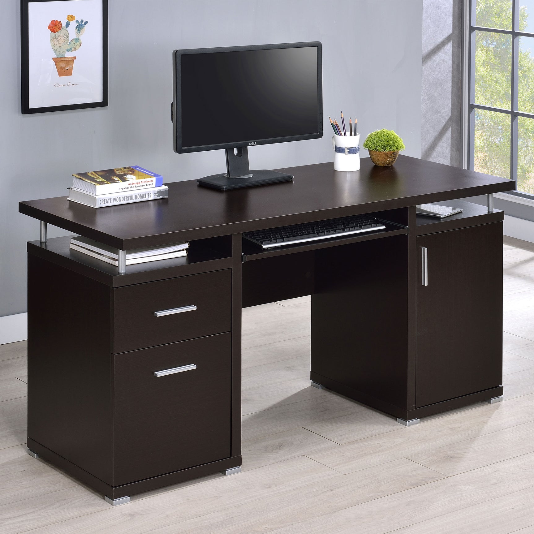 Tracy 55-inch 2-drawer Office Computer Desk Cappuccino - Tampa Furniture Outlet