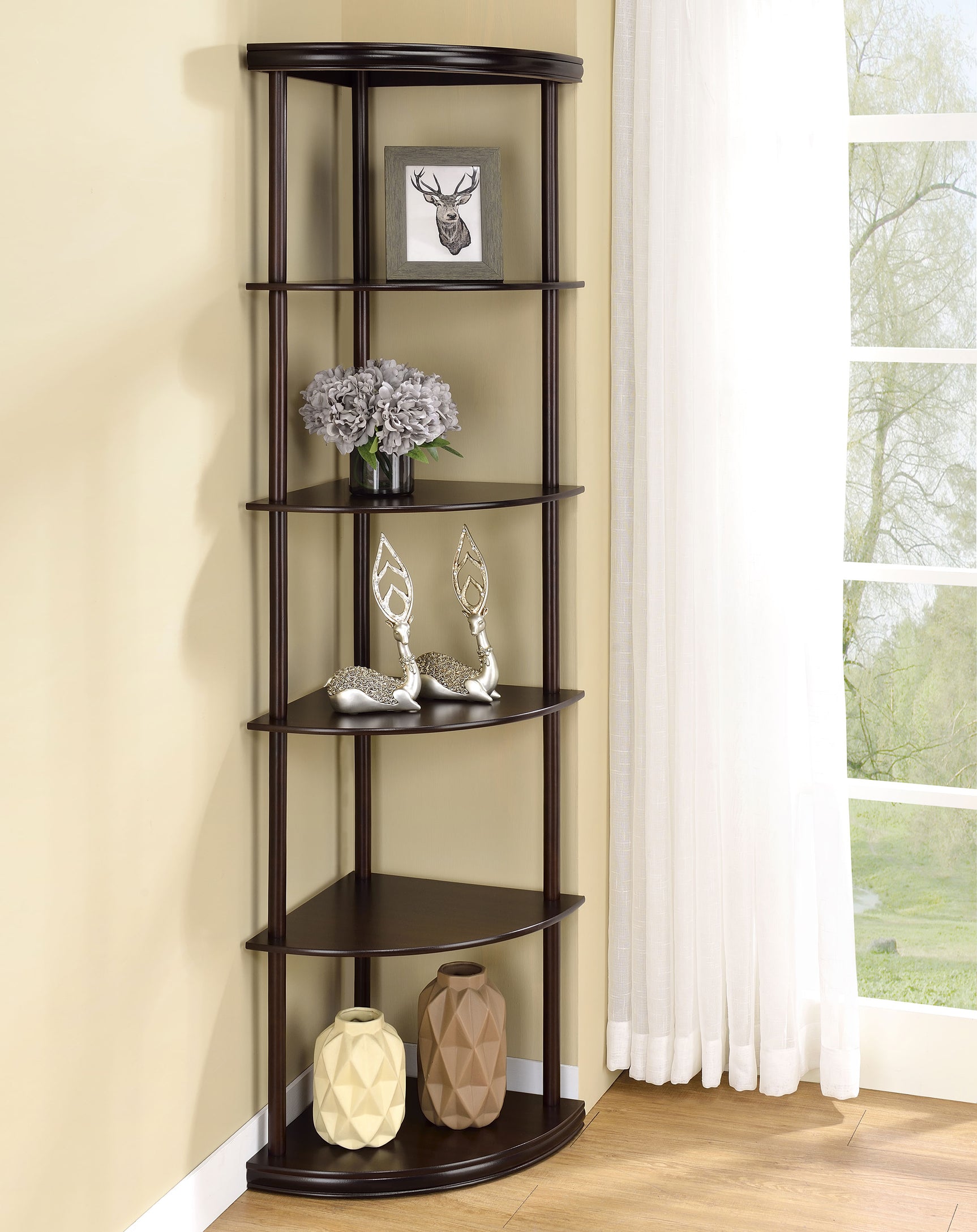 Bonwick 72-inch 5-shelf Corner Bookshelf Cappuccino - Tampa Furniture Outlet