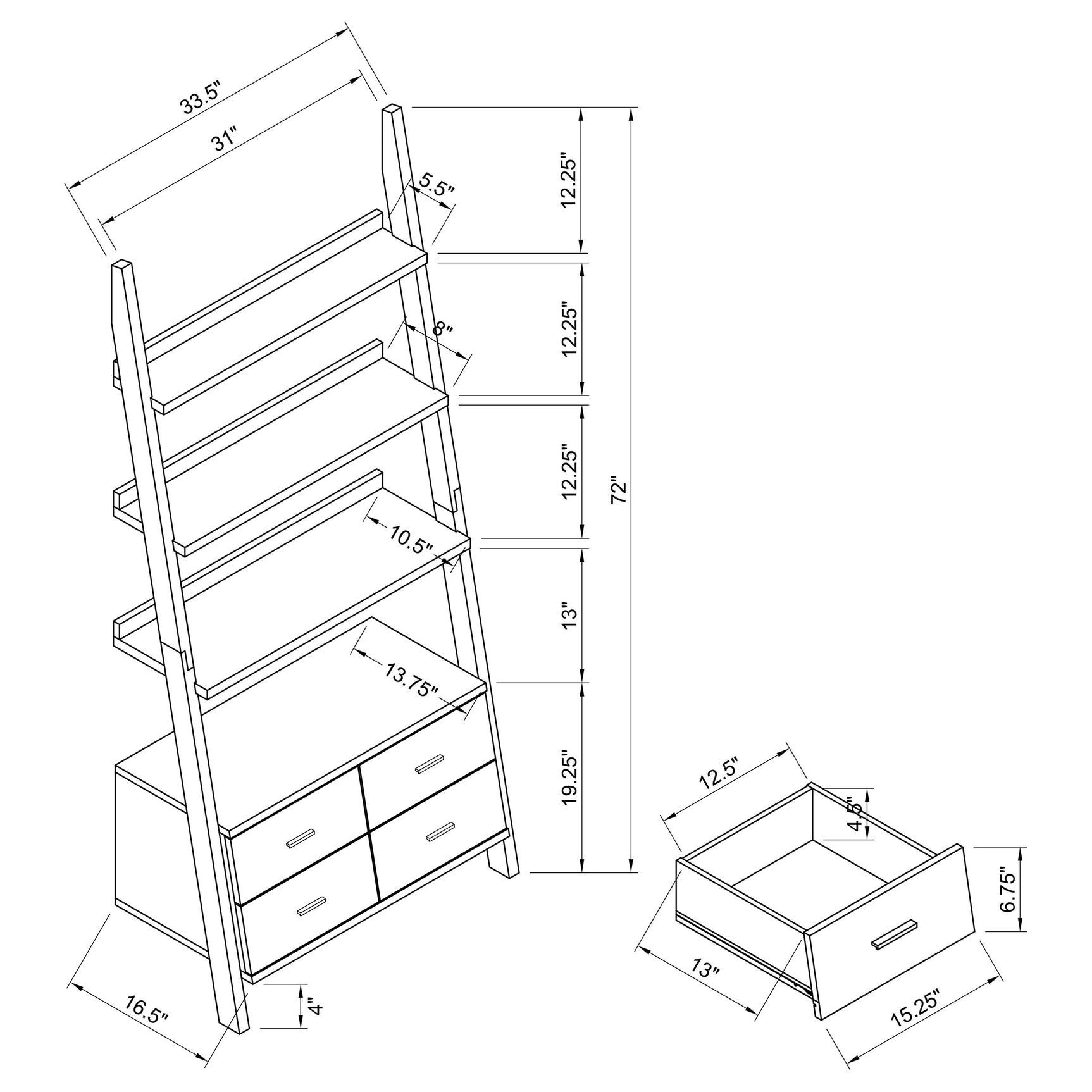 Colella 72-inch 5-shelf Storage Ladder Bookshelf Cappuccino - Tampa Furniture Outlet