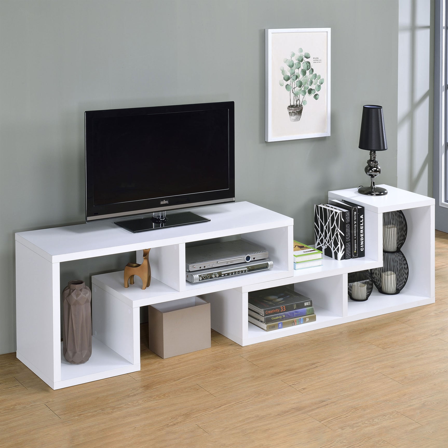 Velma Multipurpose TV Stand and Bookshelf White - Tampa Furniture Outlet