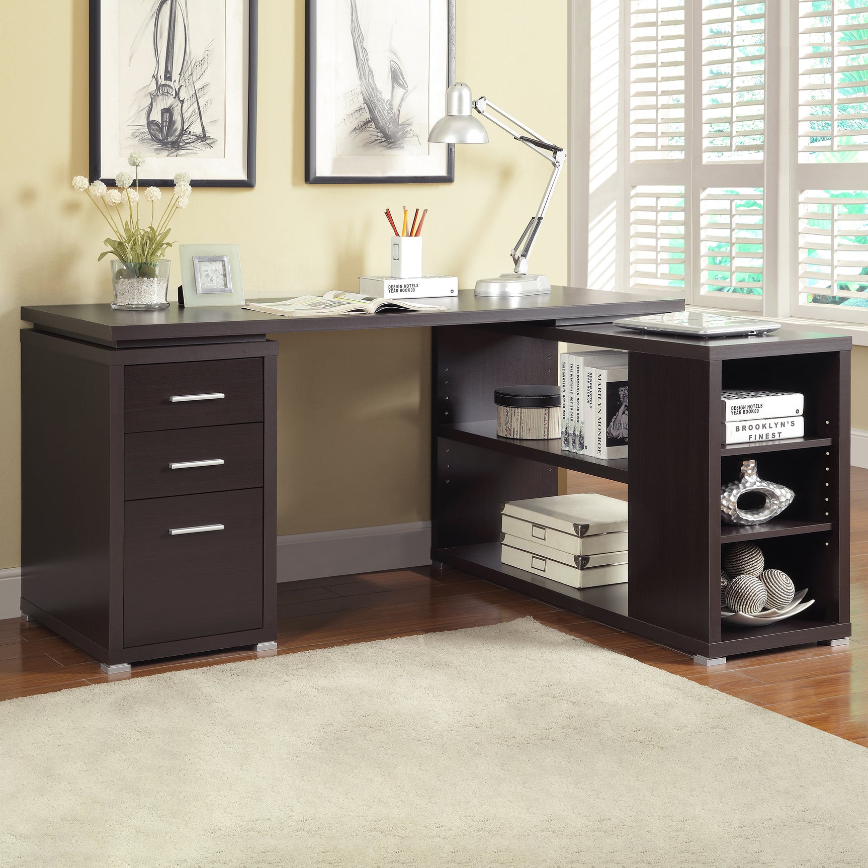 Yvette 60-inch 3-drawer L-Shape Computer Desk Cappuccino - Tampa Furniture Outlet