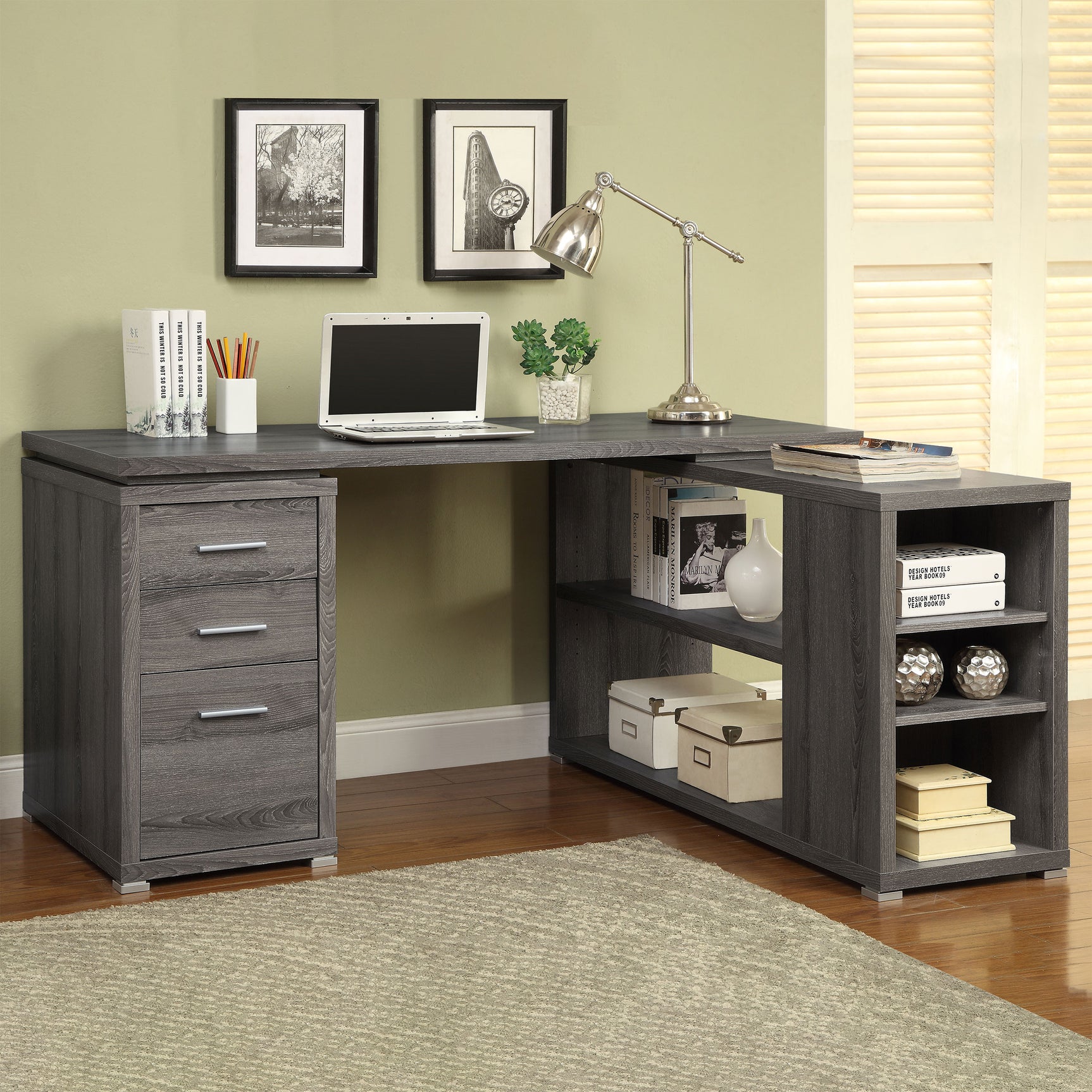 Yvette 60-inch 3-drawer L-Shape Computer Desk Weathered Grey - Tampa Furniture Outlet