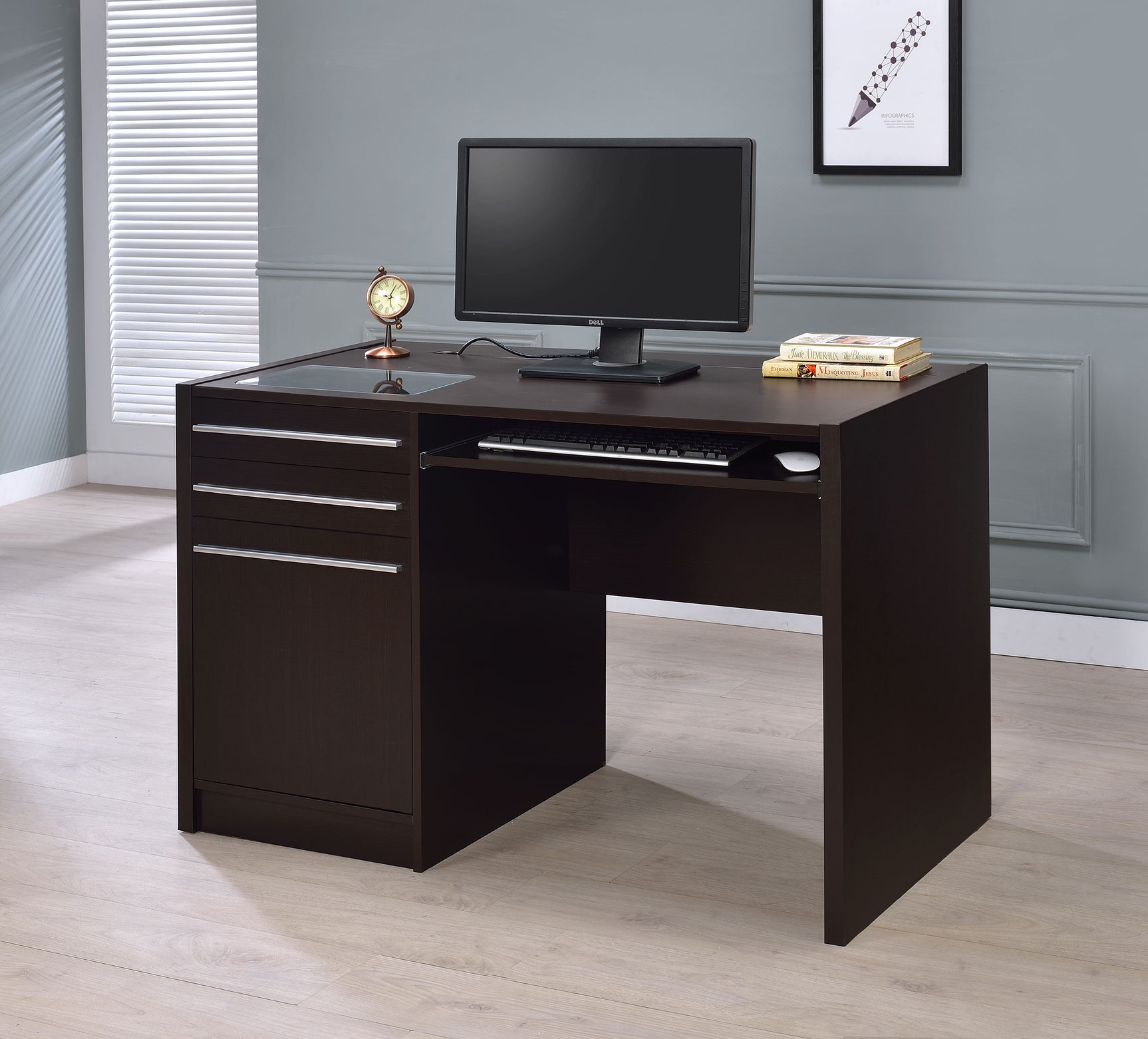 Halston 47-inch 2-drawer Office Desk with Cabinet Cappuccino - Tampa Furniture Outlet