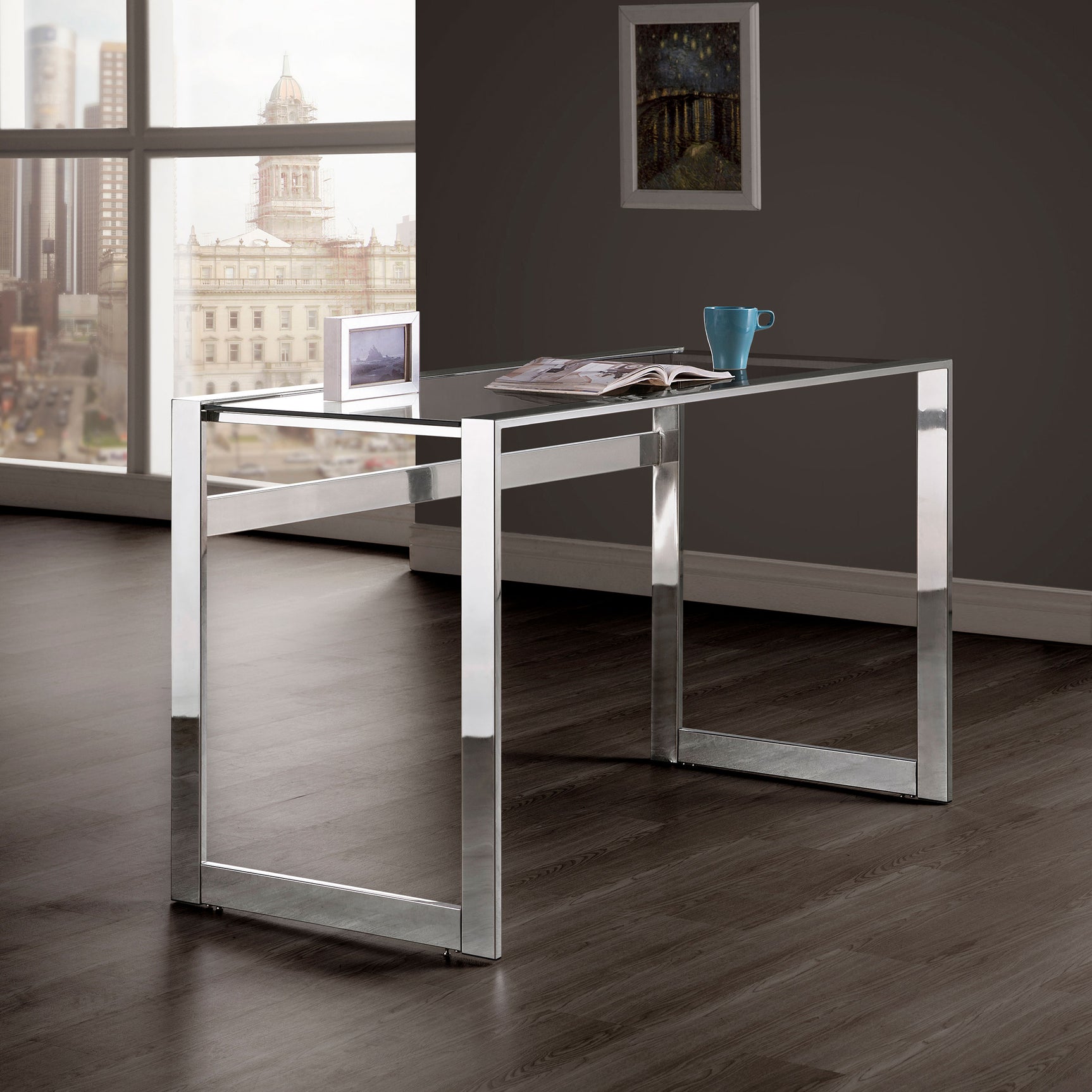 Hartford 47-inch Glass Top Writing Desk Chrome - Tampa Furniture Outlet