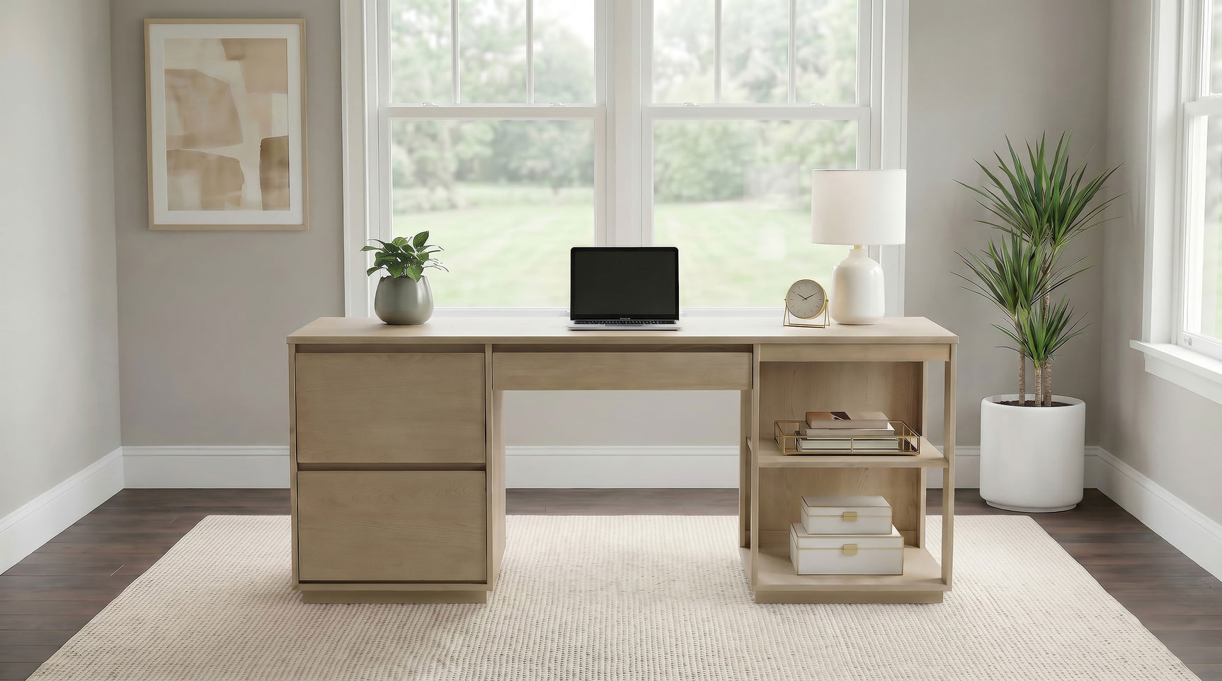 Harkes 75-inch 3-drawer Computer Desk with Adjustable Shelf Light Elm