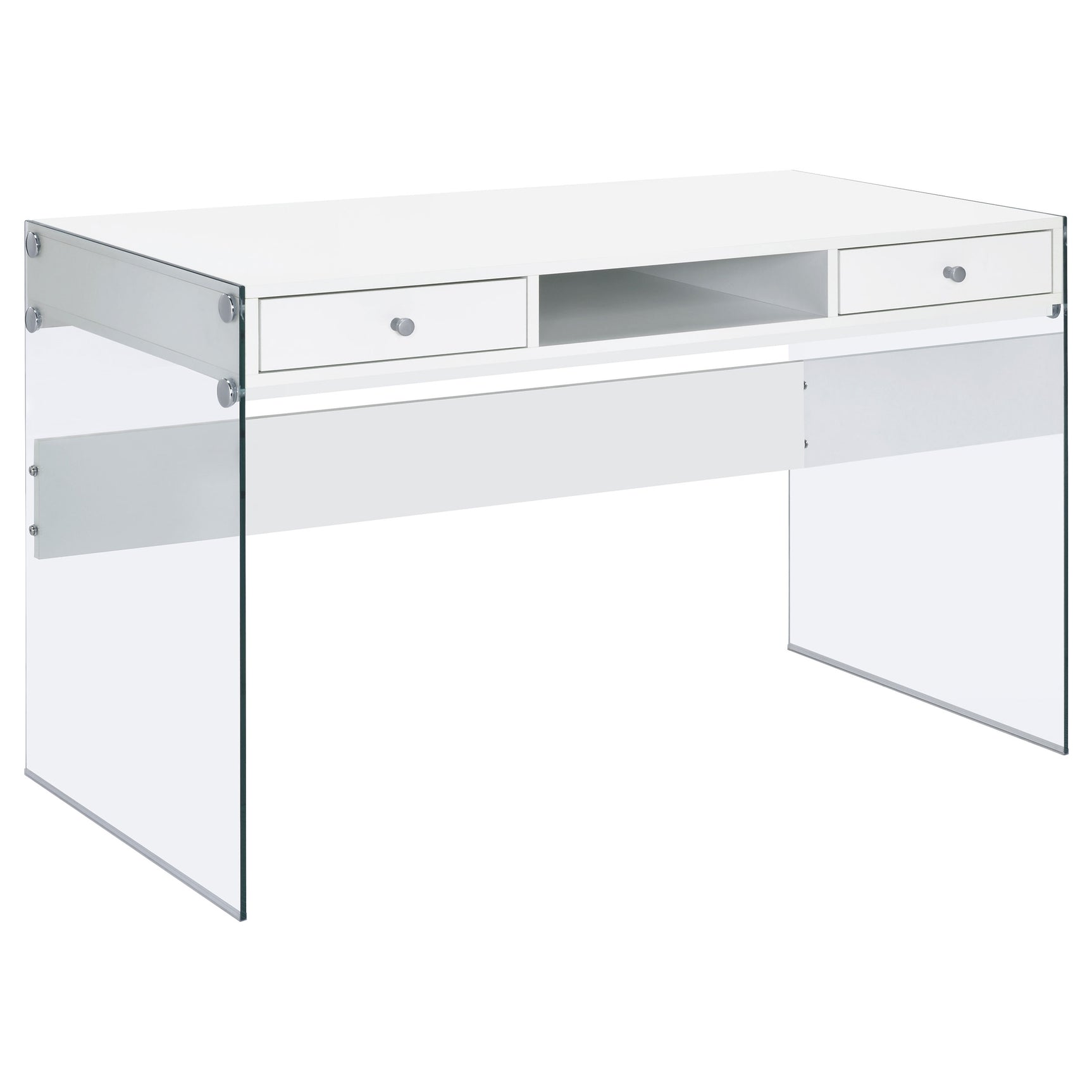 Tampa Furniture Outlet - Coaster - Dobrev 48-inch 2-drawer Writing Desk White High Gloss - 800829
