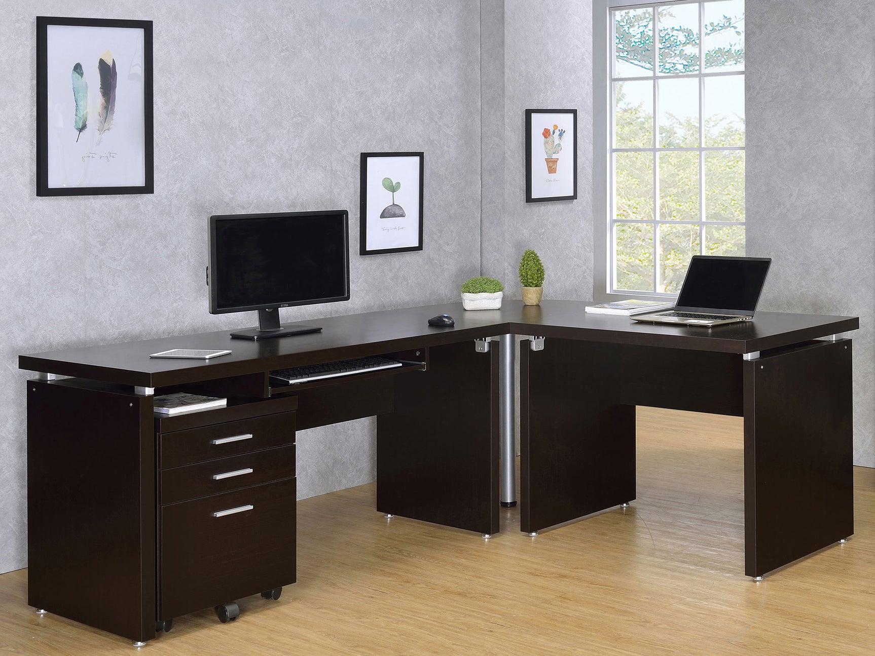 Tampa Furniture Outlet - Coaster - Skylar L-Shape Desk with Mobile File Cabinet Cappuccino - 800891-S4