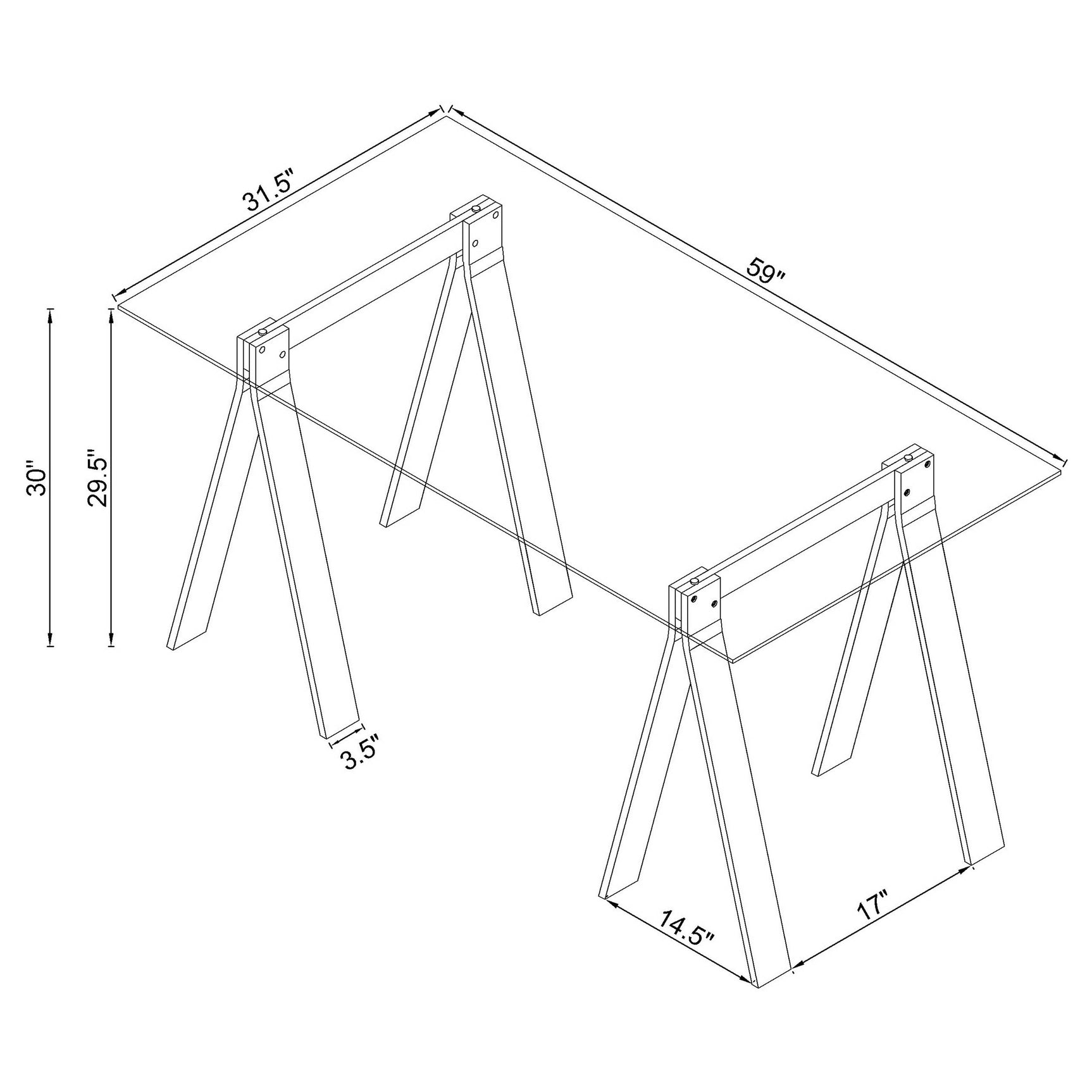Amaturo 59-inch Glass Top Acrylic Writing Desk Clear