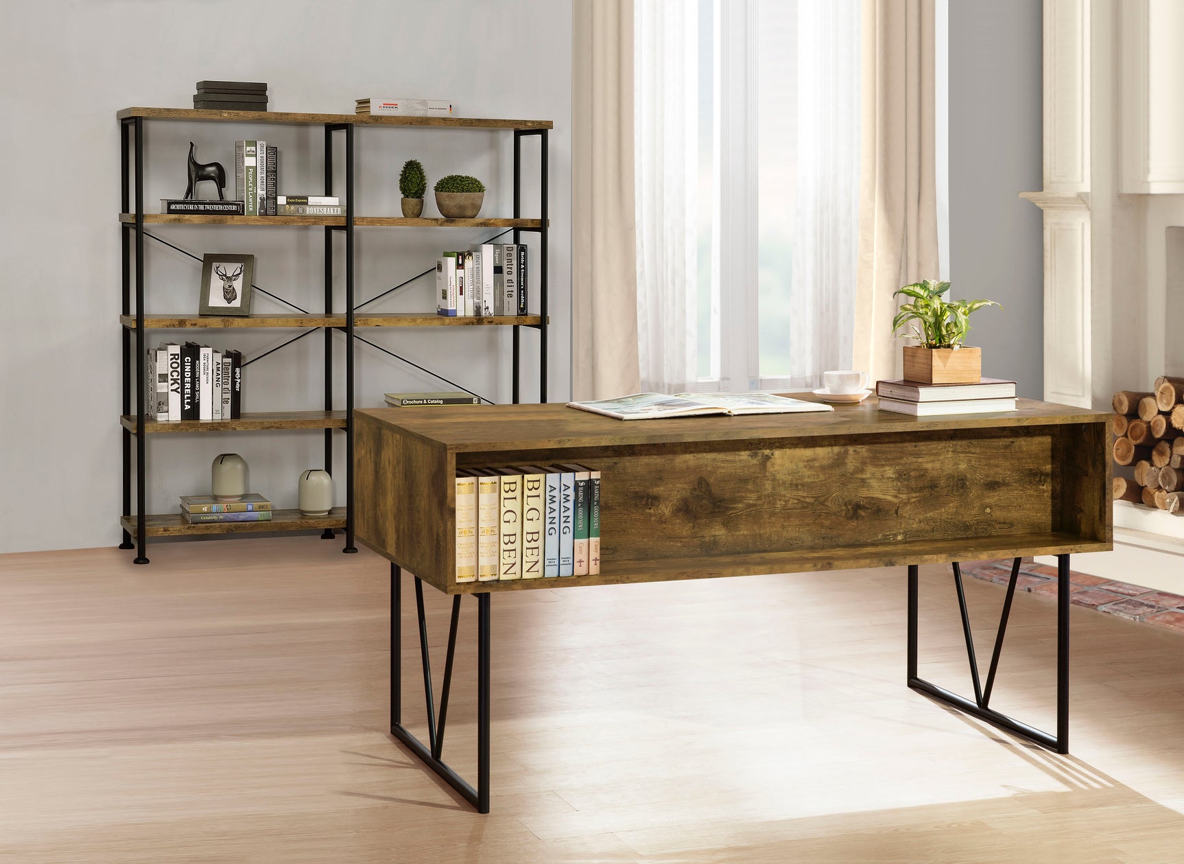 Analiese 63-inch 4-shelf Double Bookshelf Rustic Nutmeg