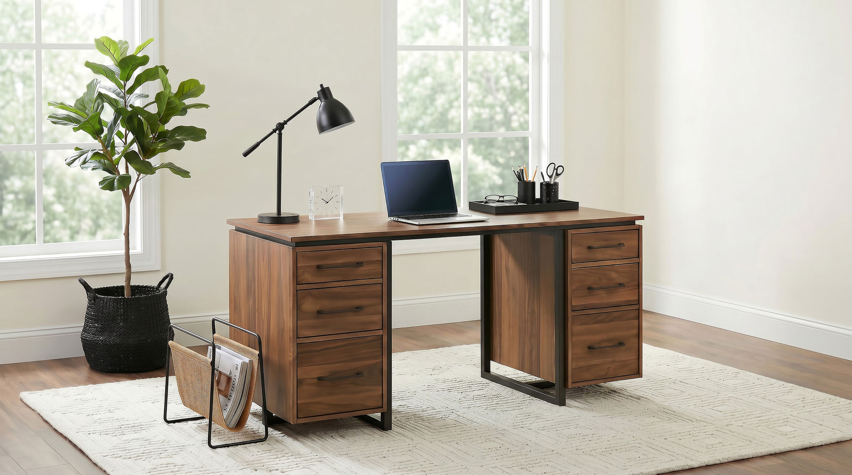 Berhalter 6-Drawer Double Pedestal File Computer Desk