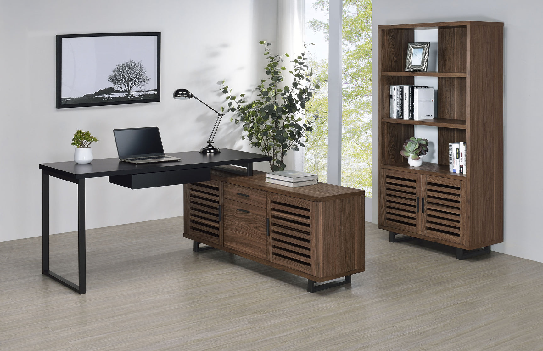 Maddox 71-inch 3-shelf Cabinet Bookcase Walnut - Tampa Furniture Outlet
