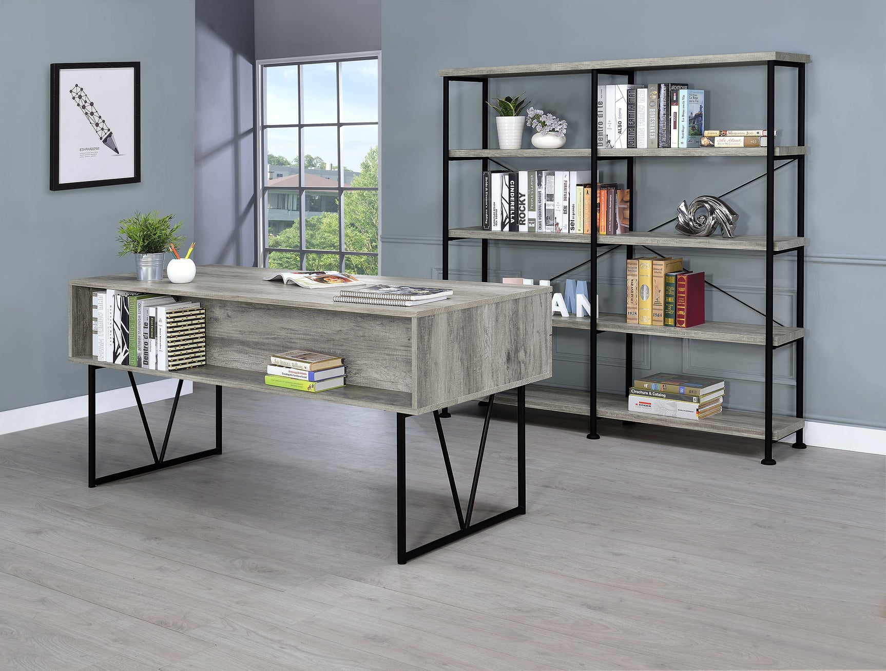 Analiese 63-inch 4-drawer Writing Desk Grey Driftwood