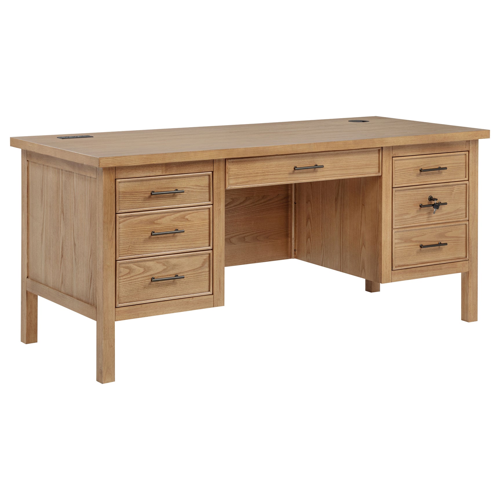 Tampa Furniture Outlet - Coaster - Vermes 66-inch 7-drawer Computer Desk with Power Outlet Light Ash - 802062