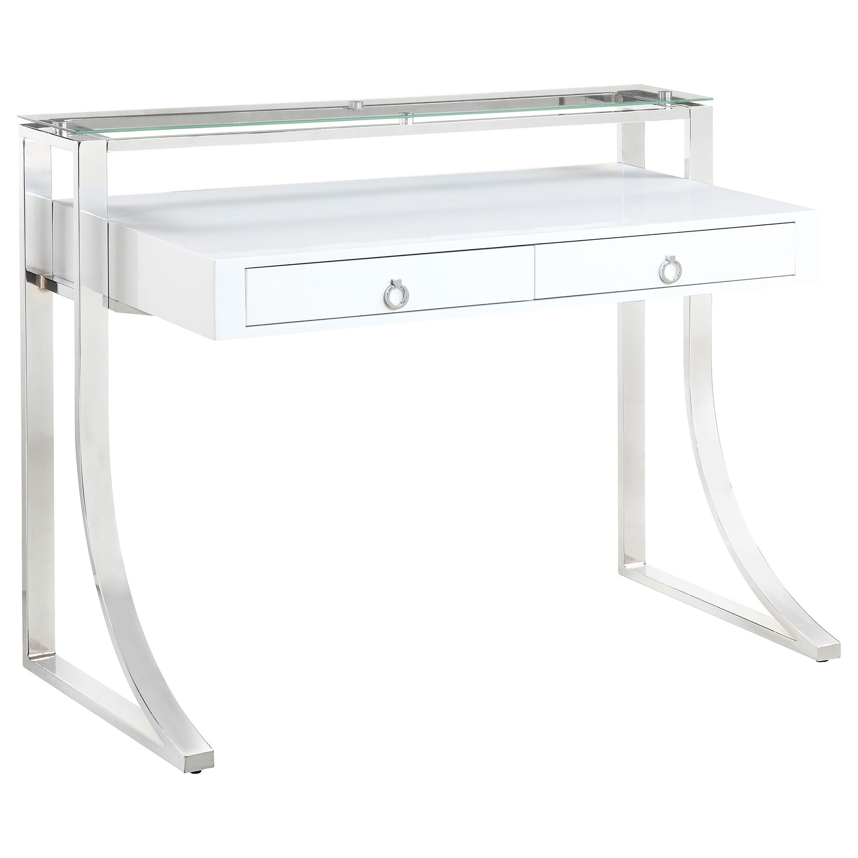 Tampa Furniture Outlet - Coaster - Gemma 48-inch 2-drawer Writing Desk White High Gloss - 802141