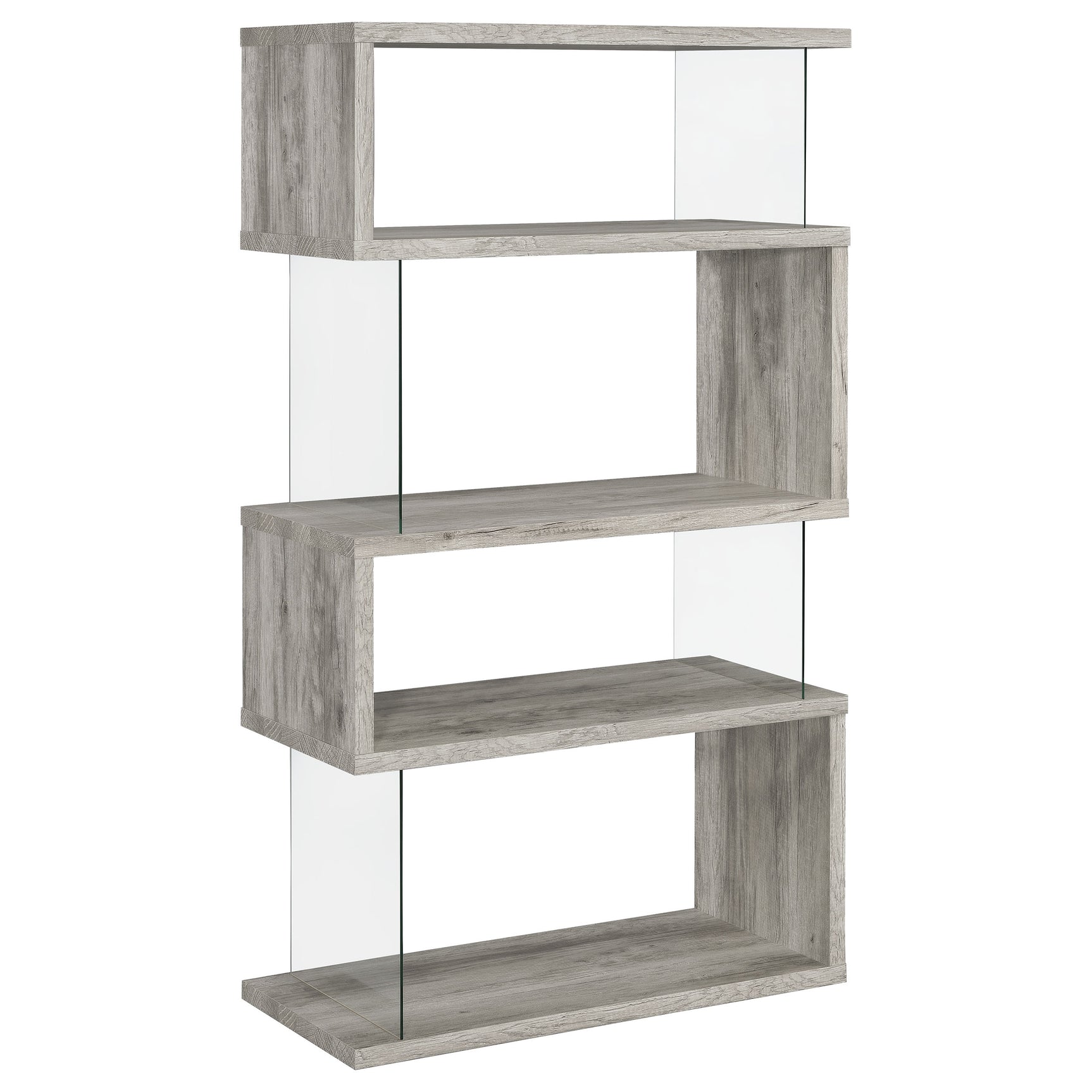 Tampa Furniture Outlet - Coaster - Emelle 63-inch 4-shelf Glass Panel Bookshelf Grey Driftwood - 802340