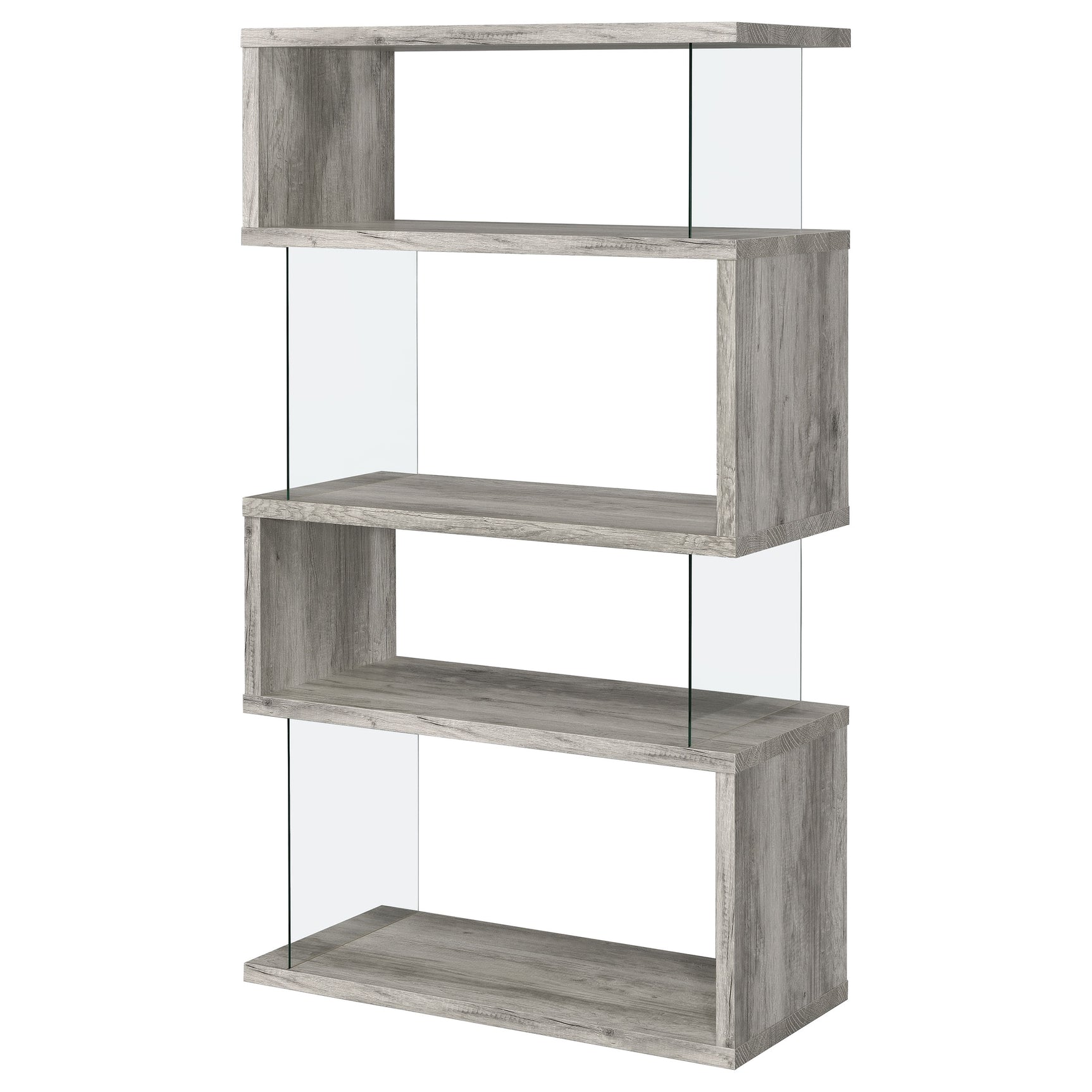 Emelle 63-inch 4-shelf Glass Panel Bookshelf Grey Driftwood - Tampa Furniture Outlet