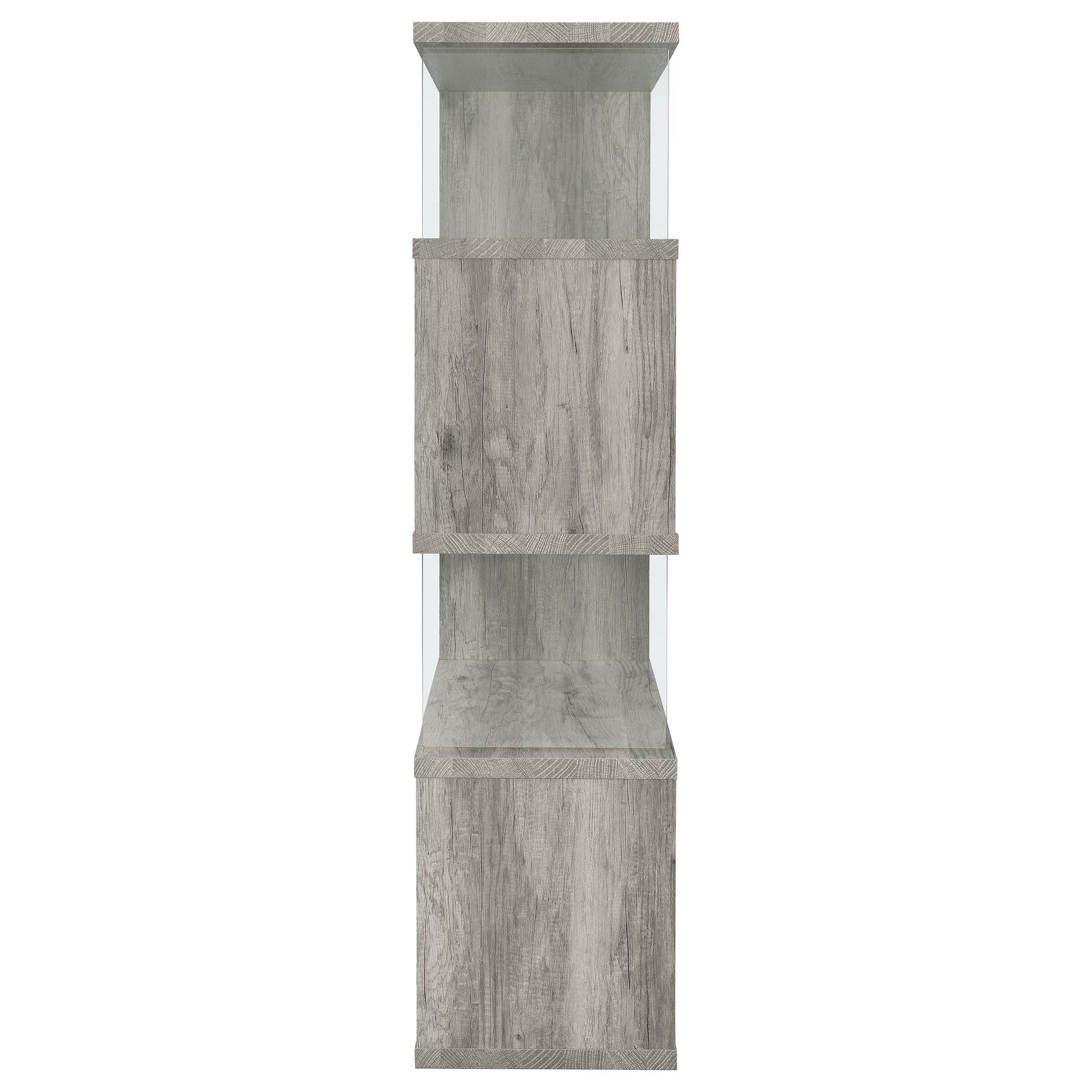 Emelle 63-inch 4-shelf Glass Panel Bookshelf Grey Driftwood - Tampa Furniture Outlet