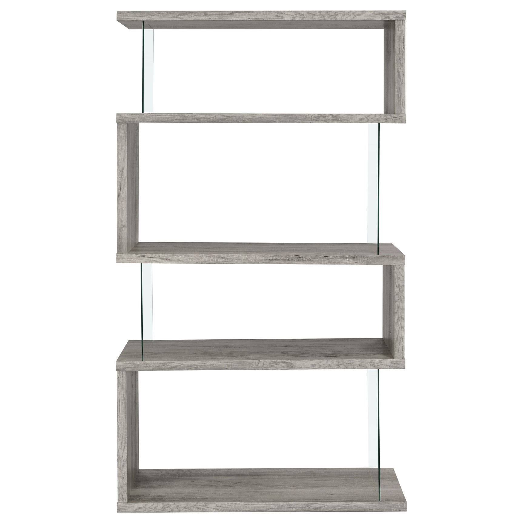 Emelle 63-inch 4-shelf Glass Panel Bookshelf Grey Driftwood - Tampa Furniture Outlet