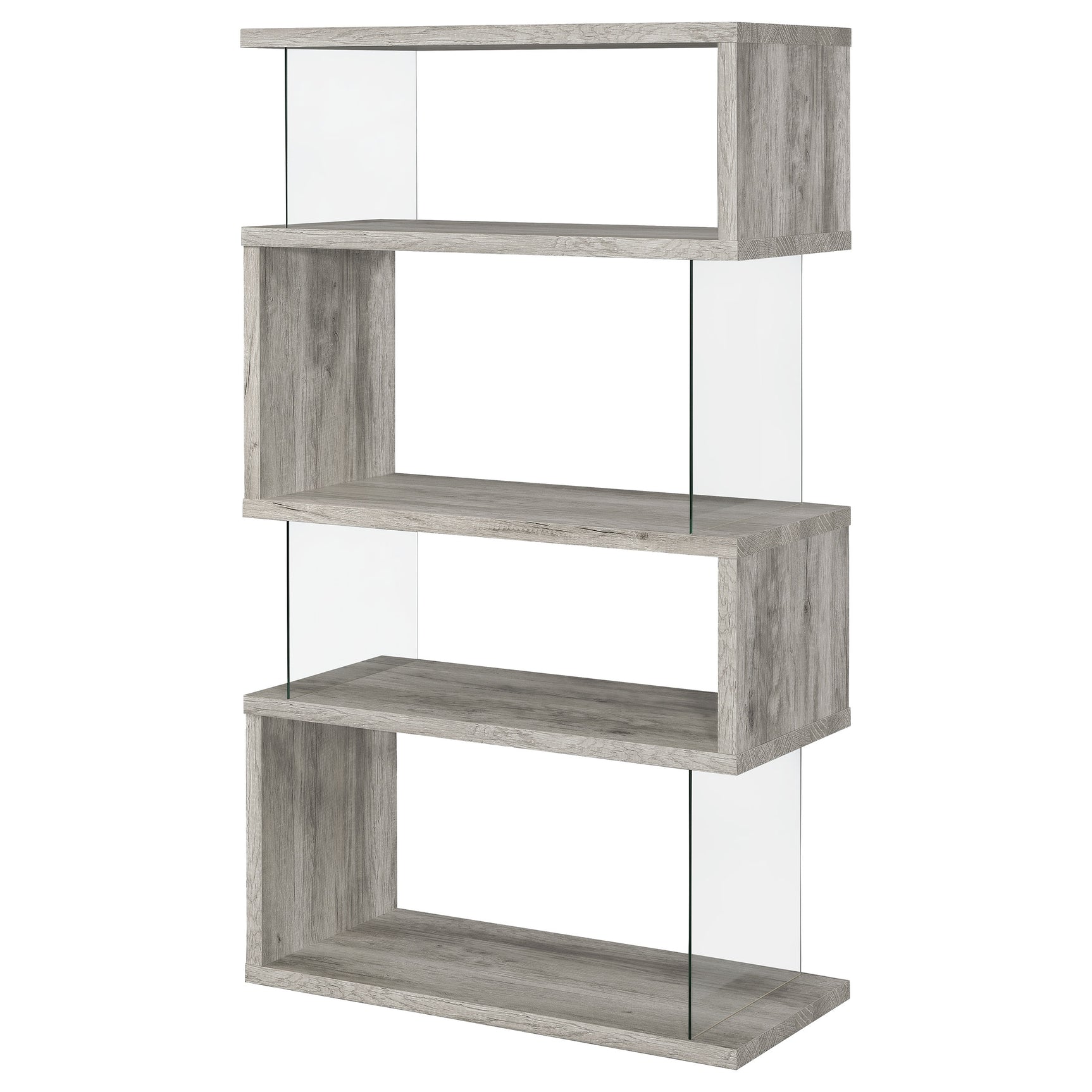 Emelle 63-inch 4-shelf Glass Panel Bookshelf Grey Driftwood - Tampa Furniture Outlet