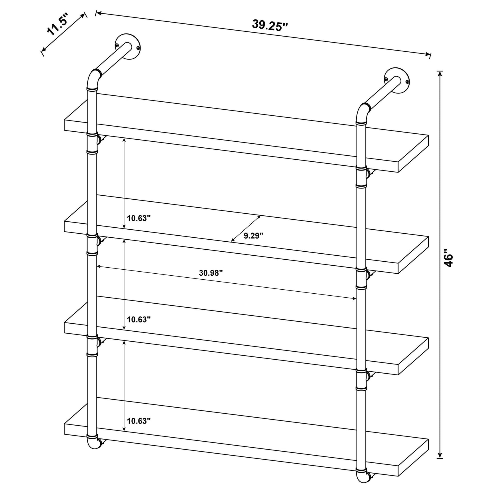 Elmcrest 39-inch 4-shelf Wall Bookshelf Rustic Oak