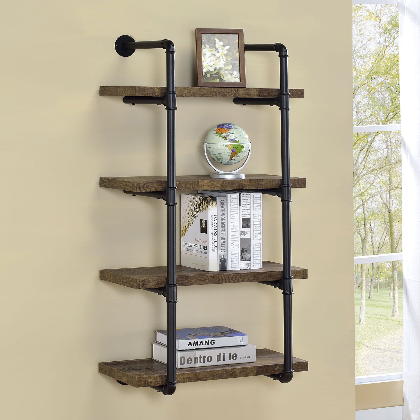 Elmcrest 24-inch 4-shelf Wall Bookshelf Rustic Oak - Tampa Furniture Outlet