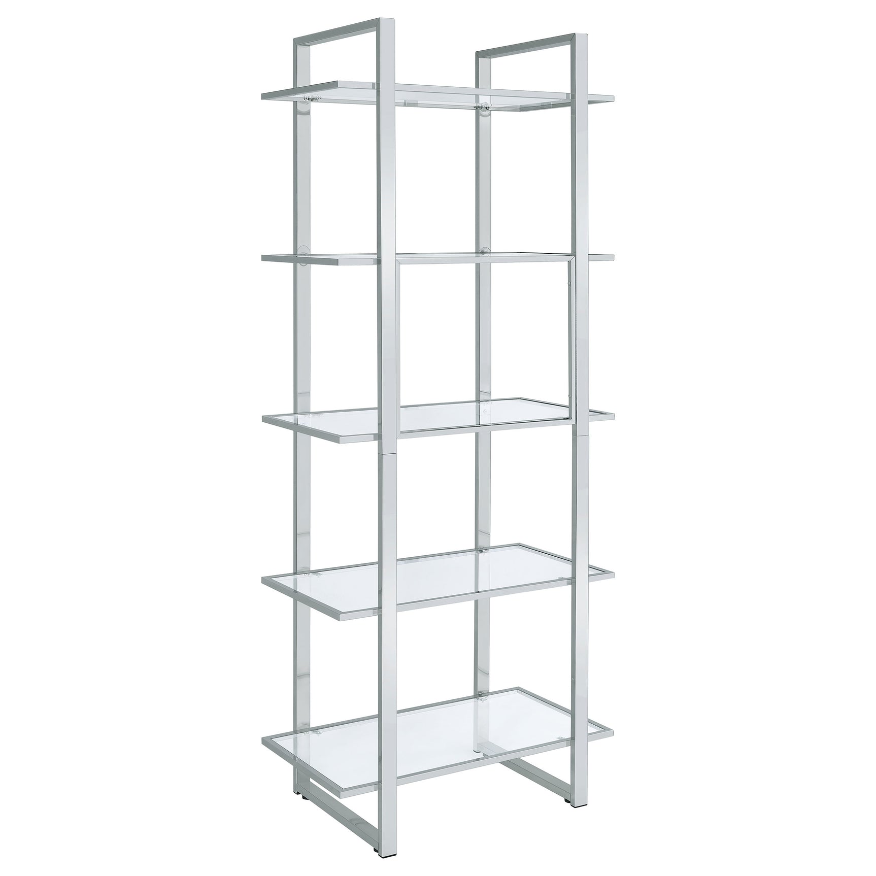 Hartford 79-inch 5-shelf Glass Bookshelf Chrome - Tampa Furniture Outlet