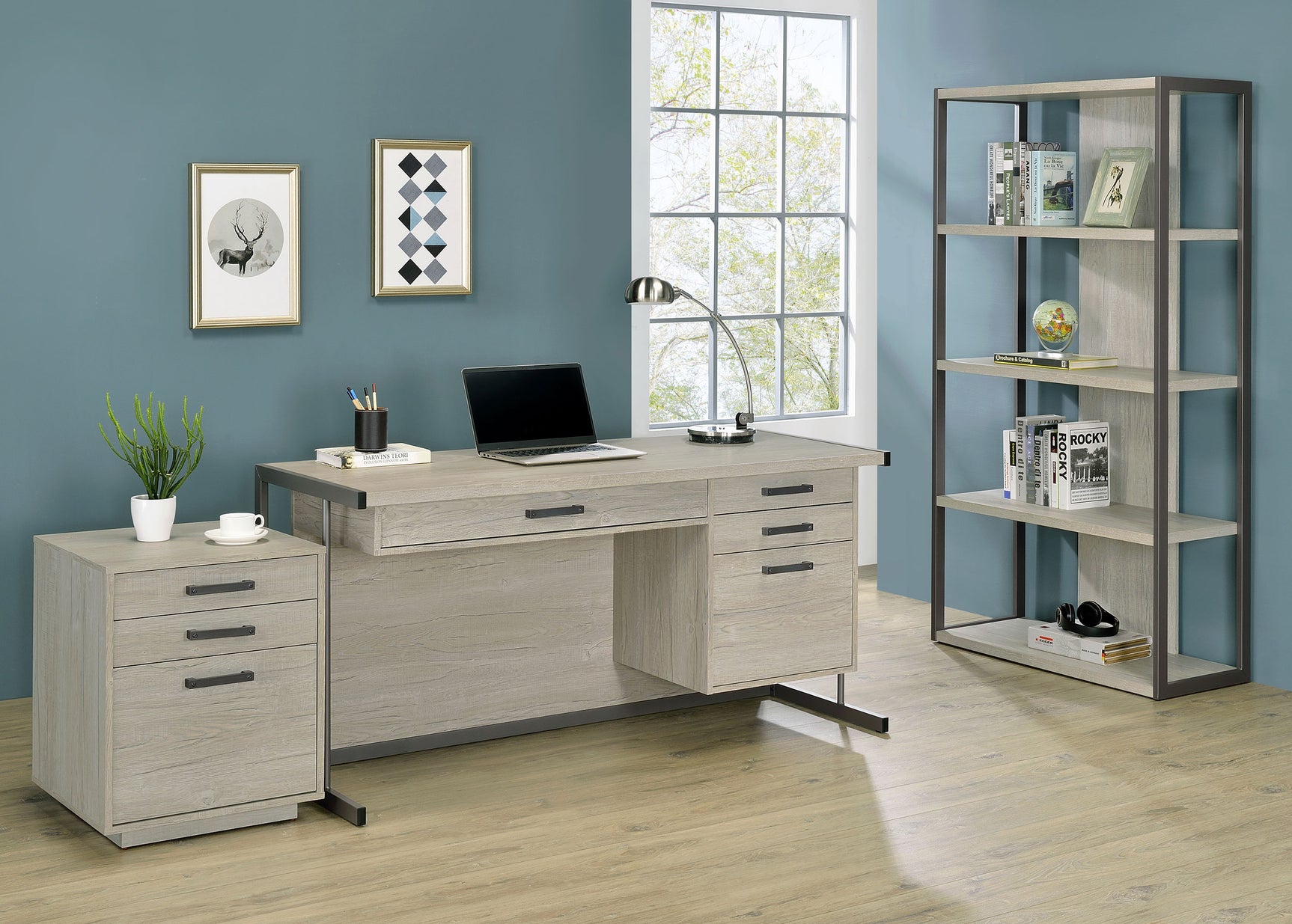 Loomis 72-inch 4-shelf Bookshelf Whitewashed Grey - Tampa Furniture Outlet