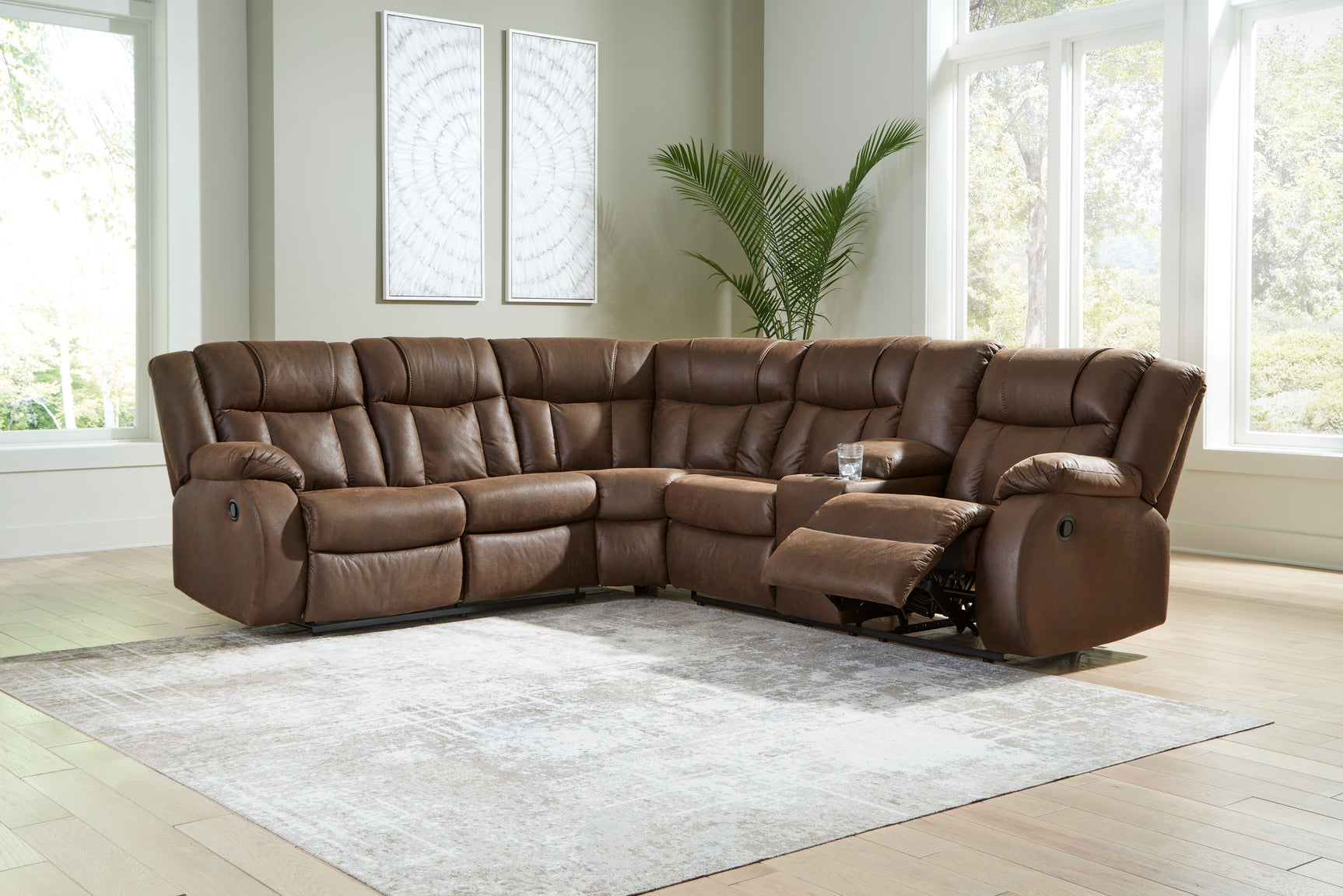 Tampa Furniture Outlet - Ashley Furniture - Trail Boys Sectional - 2-Piece Reclining Sectional / Walnut - 82703S1