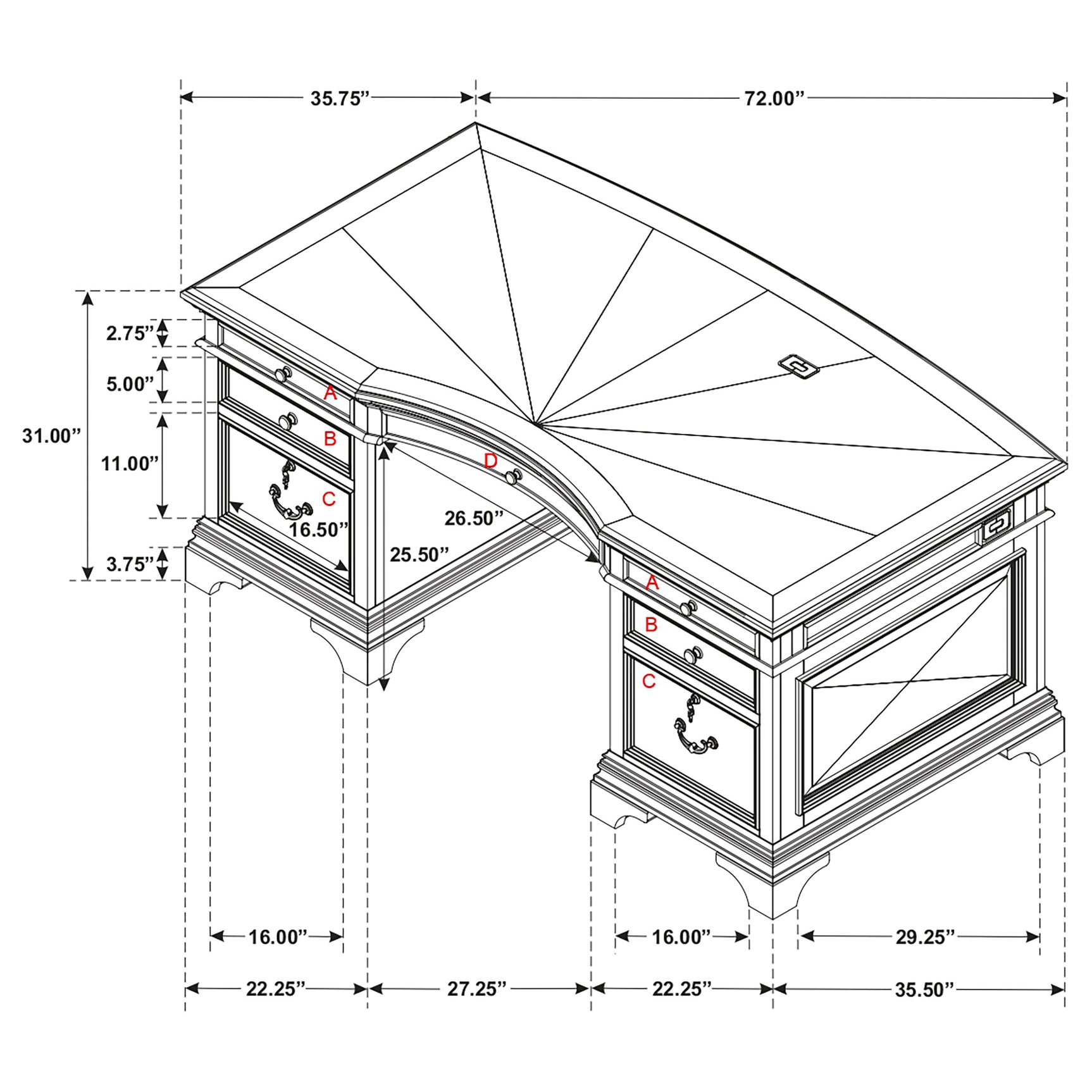 Hartshill 72-inch 7-drawer Executive Desk Burnished Oak - Tampa Furniture Outlet