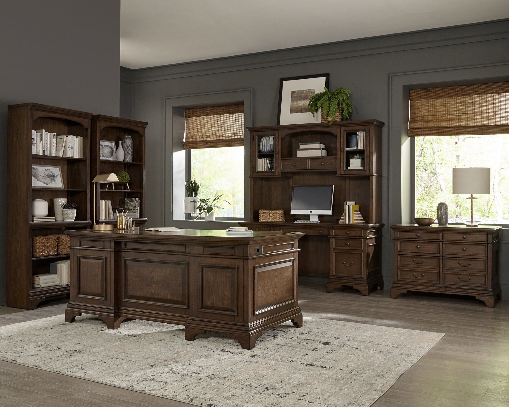 Hartshill 72-inch 7-drawer Executive Desk Burnished Oak - Tampa Furniture Outlet