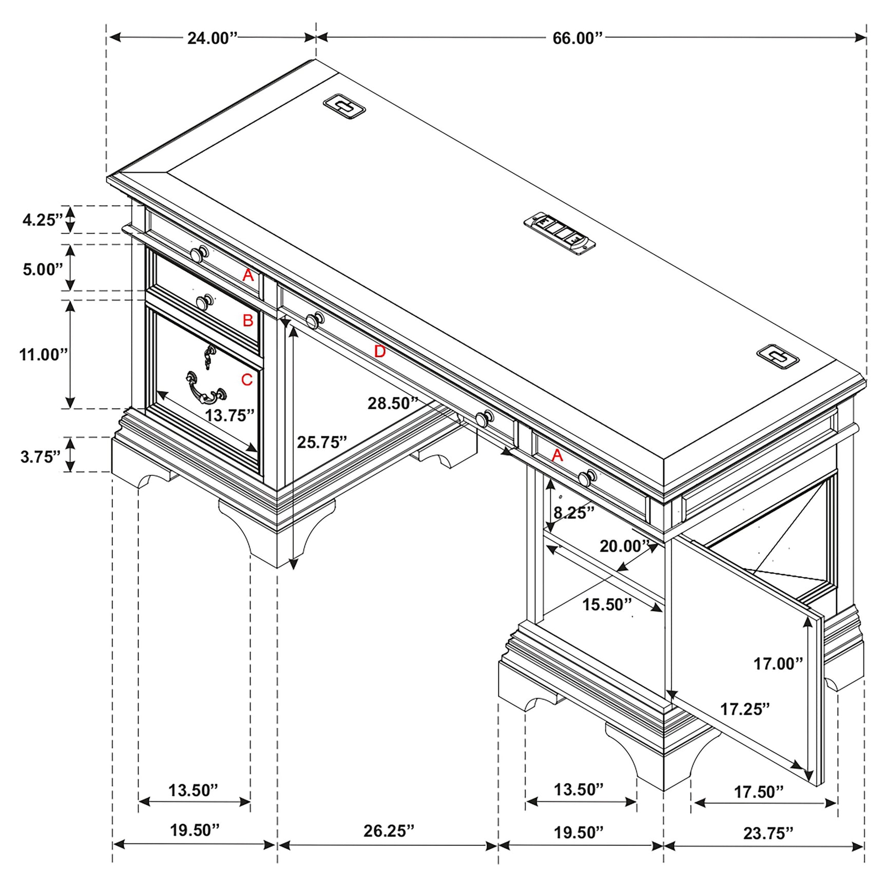 Hartshill 66-inch 5-drawer Credenza Office Desk Burnish Oak - Tampa Furniture Outlet