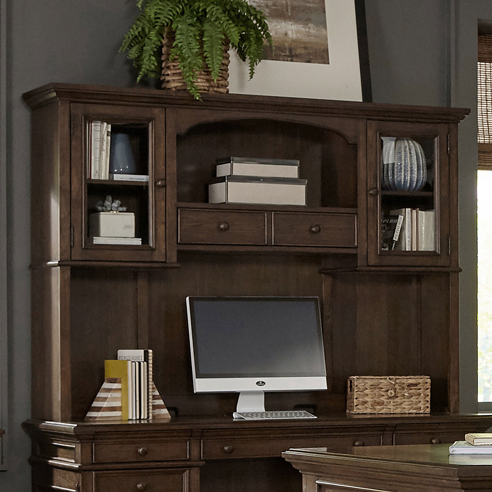 Hartshill 2-door Hutch with Shelves Burnished Oak - Tampa Furniture Outlet