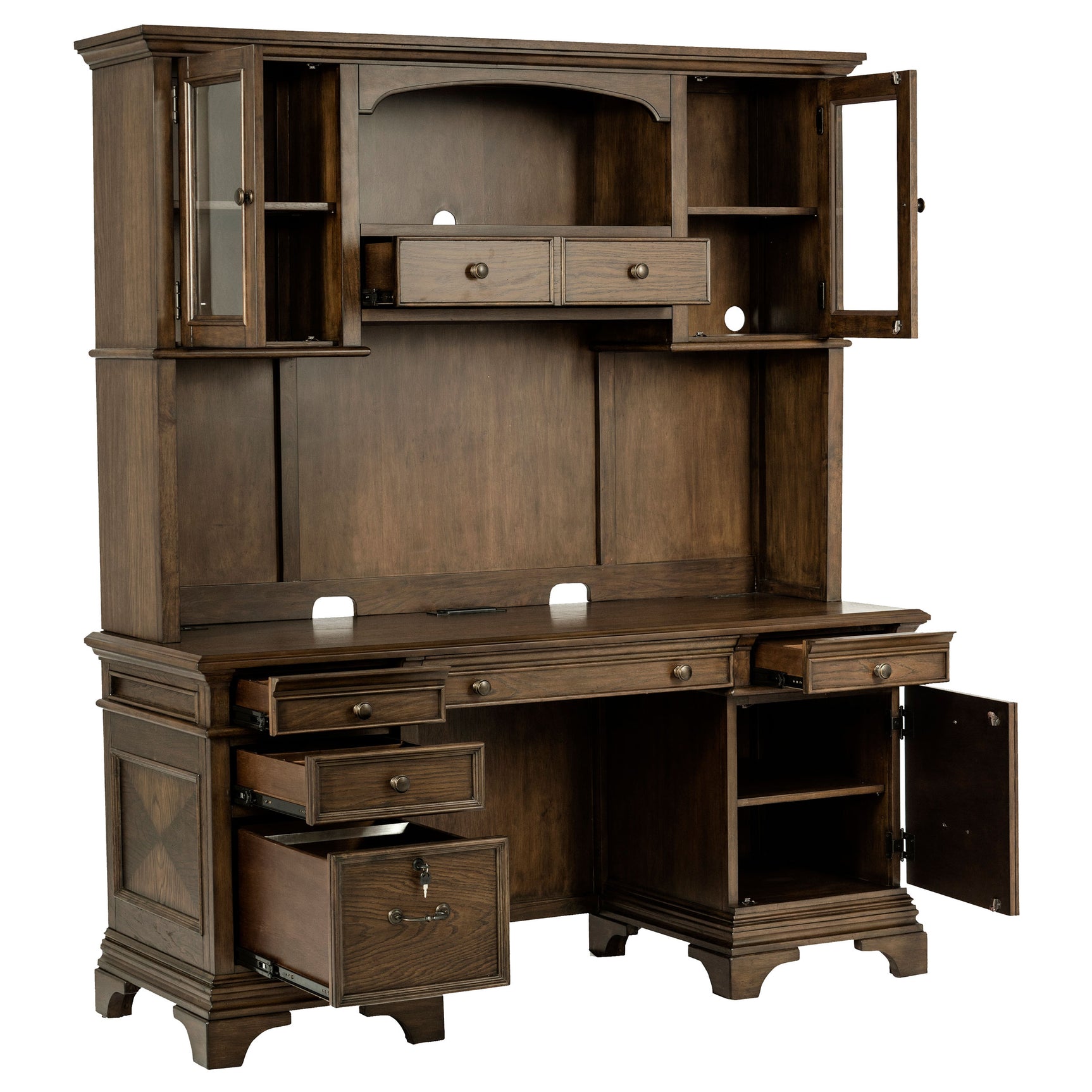 Hartshill 66-inch 5-drawer Credenza with Hutch Burnished Oak - Tampa Furniture Outlet