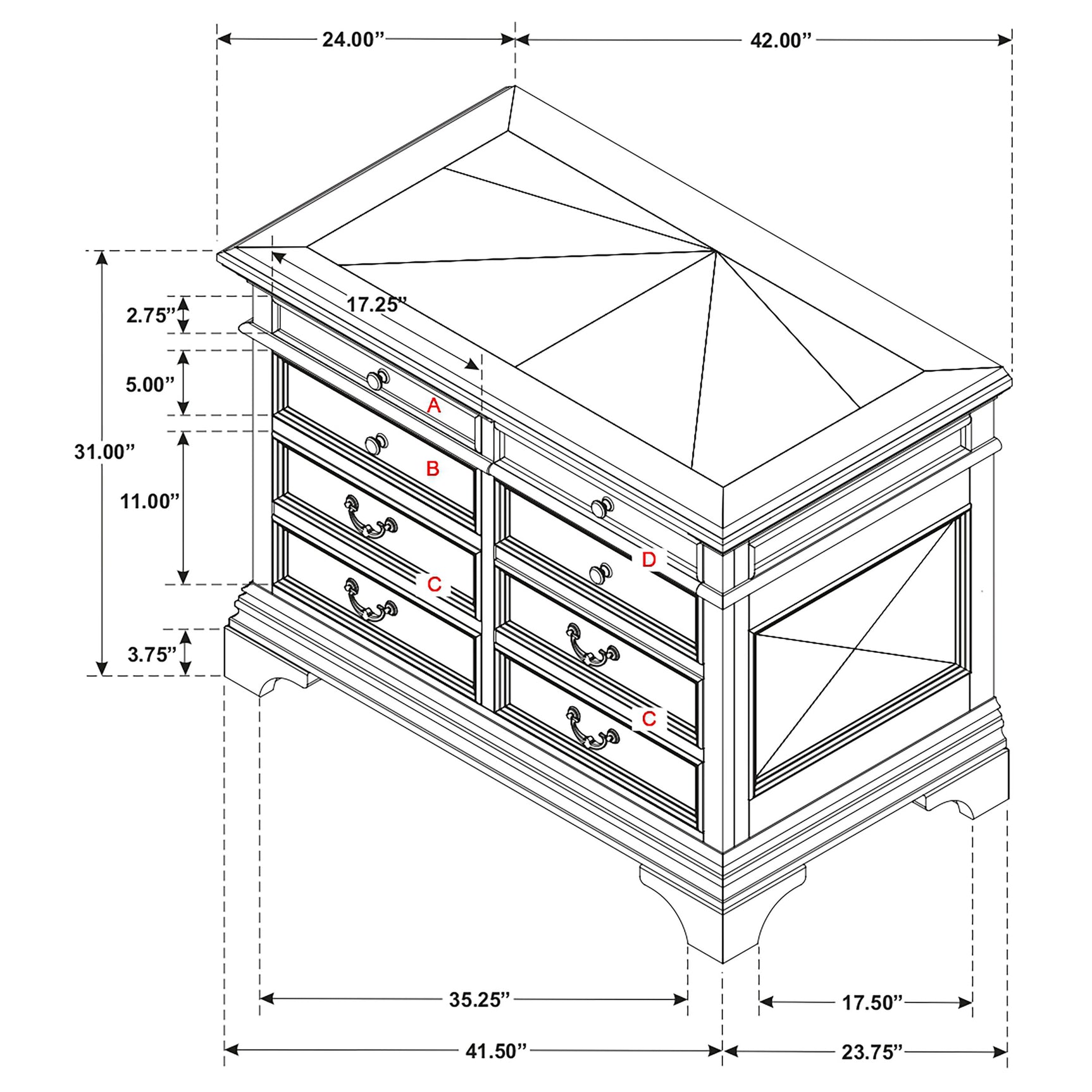 Hartshill 5-drawer Home Office File Cabinet Burnished Oak - Tampa Furniture Outlet